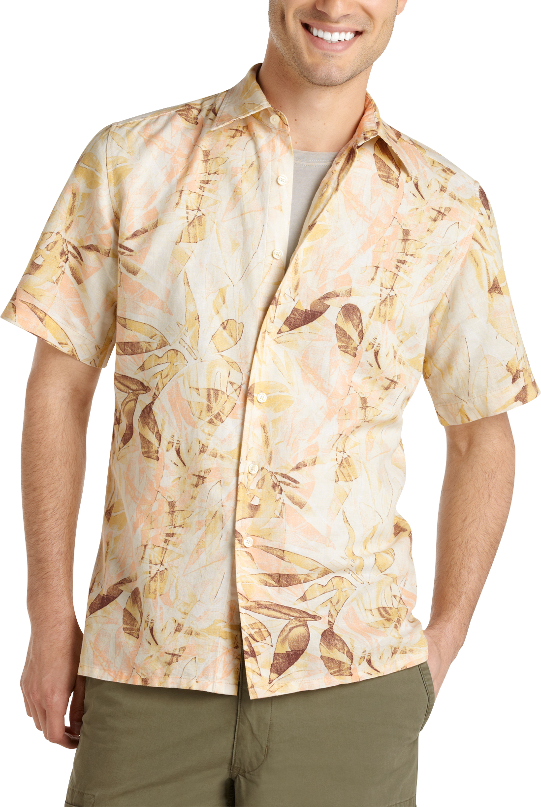 Natural Blue Palm Print Camp Shirt, Yellow