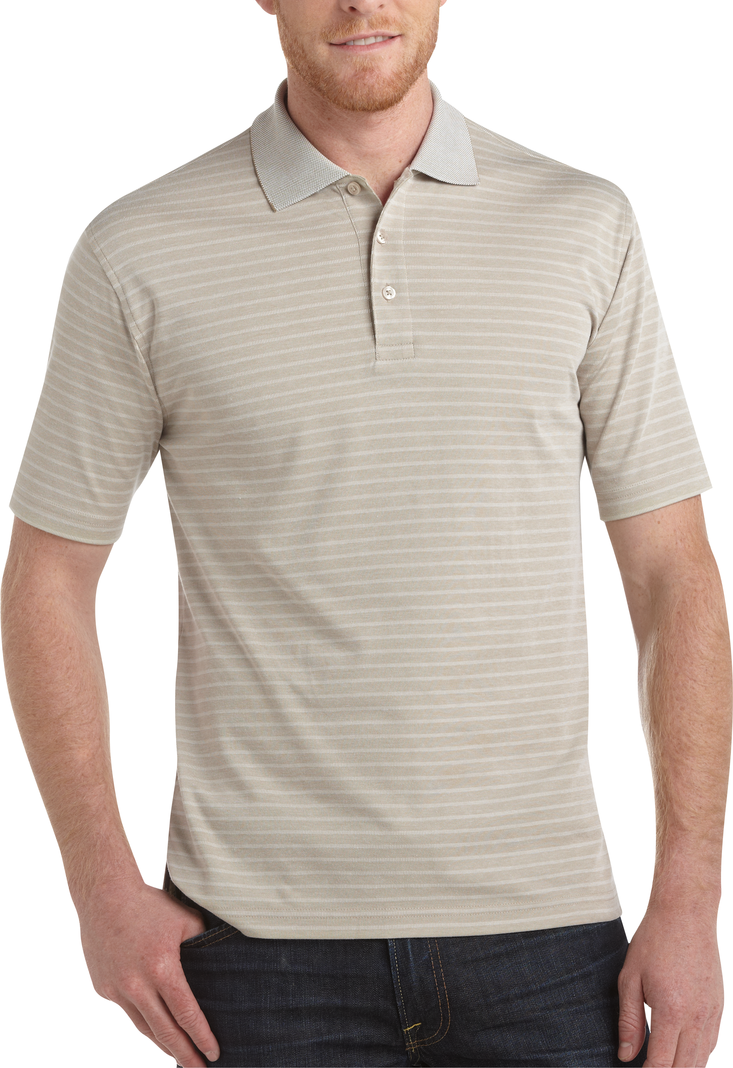 Joseph & Feiss Tan Stripe Modern Fit Polo Shirt