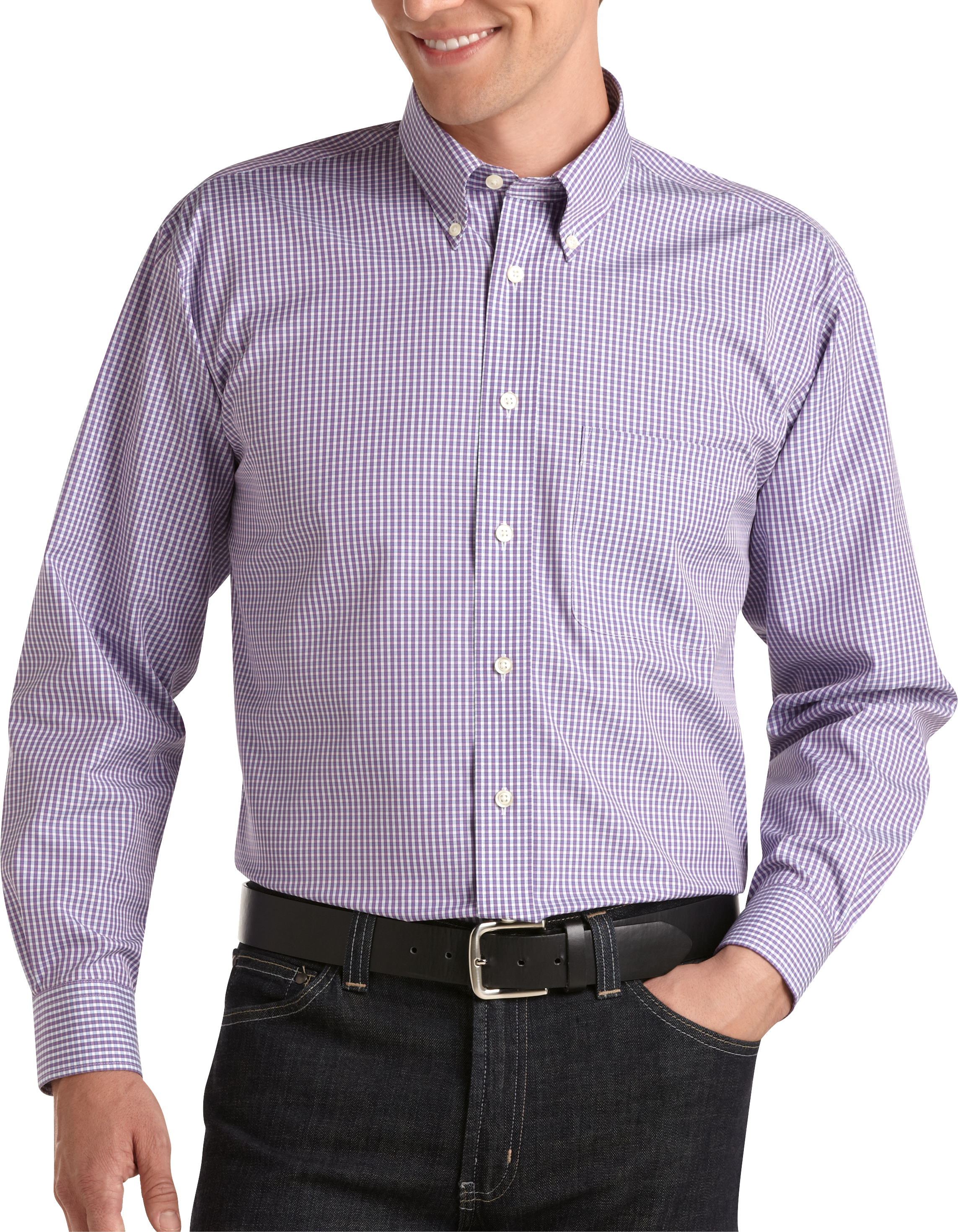 Joseph & Feiss Lavender and Blue Check Button-Down Collar Sport Shirt