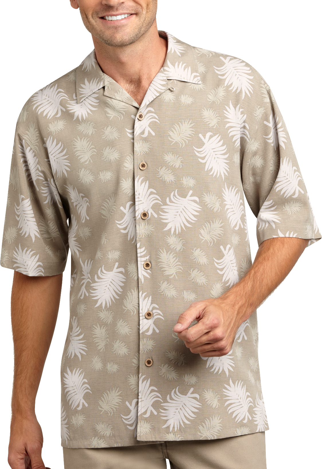Joseph & Feiss Olive and Taupe Palm Print Camp Collar Shirt