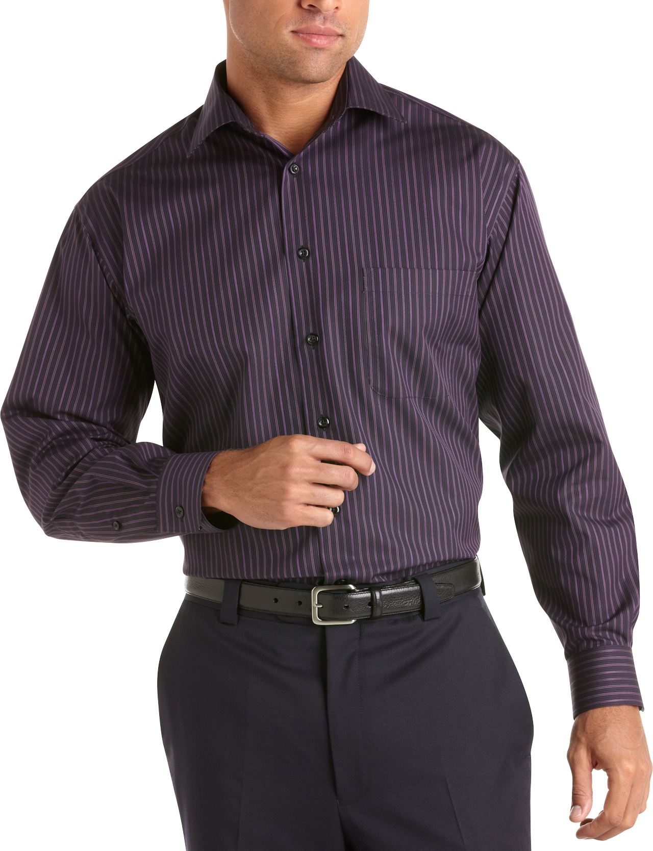 Pronto Uomo Black and Purple Stripe Sport Shirt