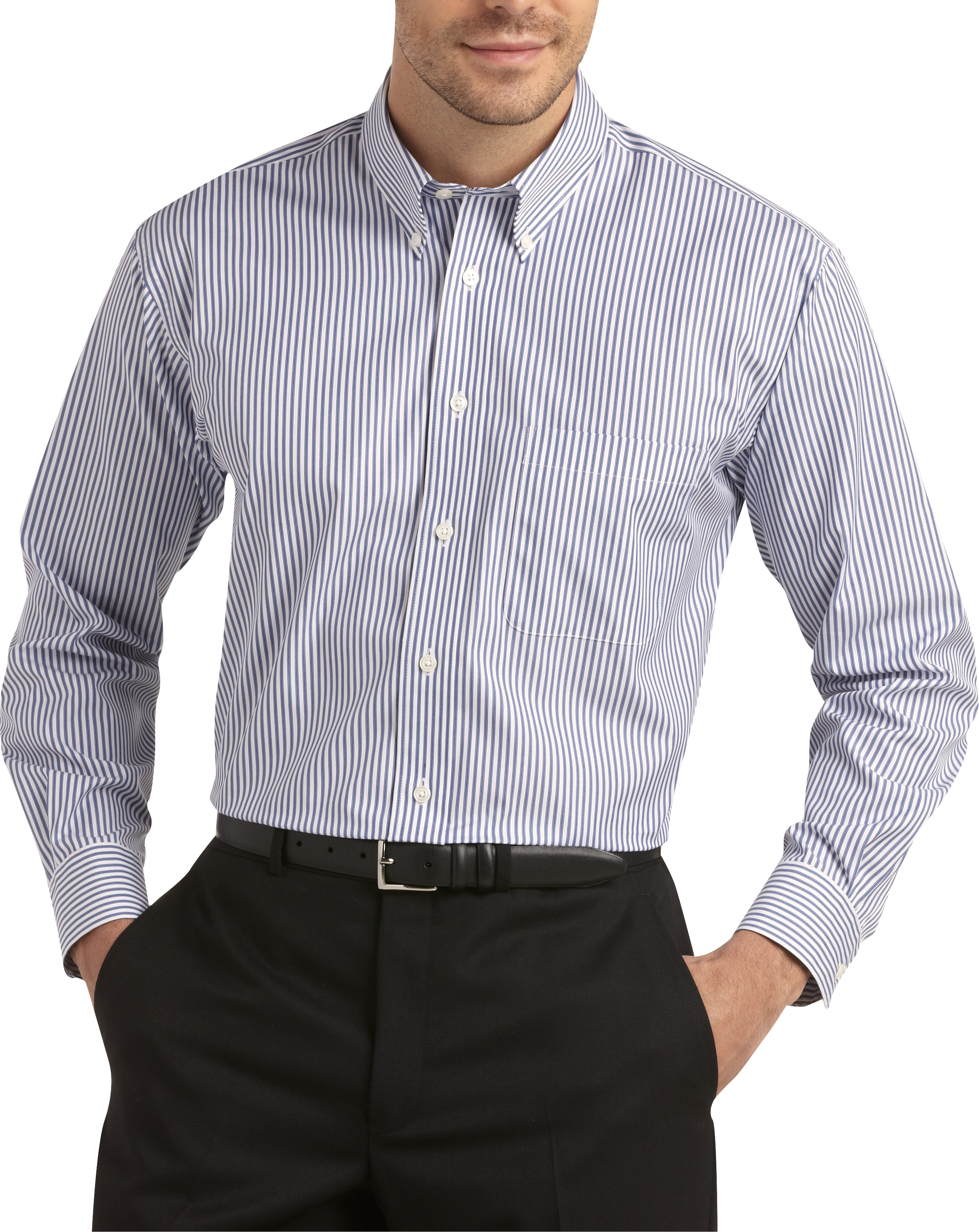 Joseph & Feiss White and Blue Stripe Buttondown Sport Shirt