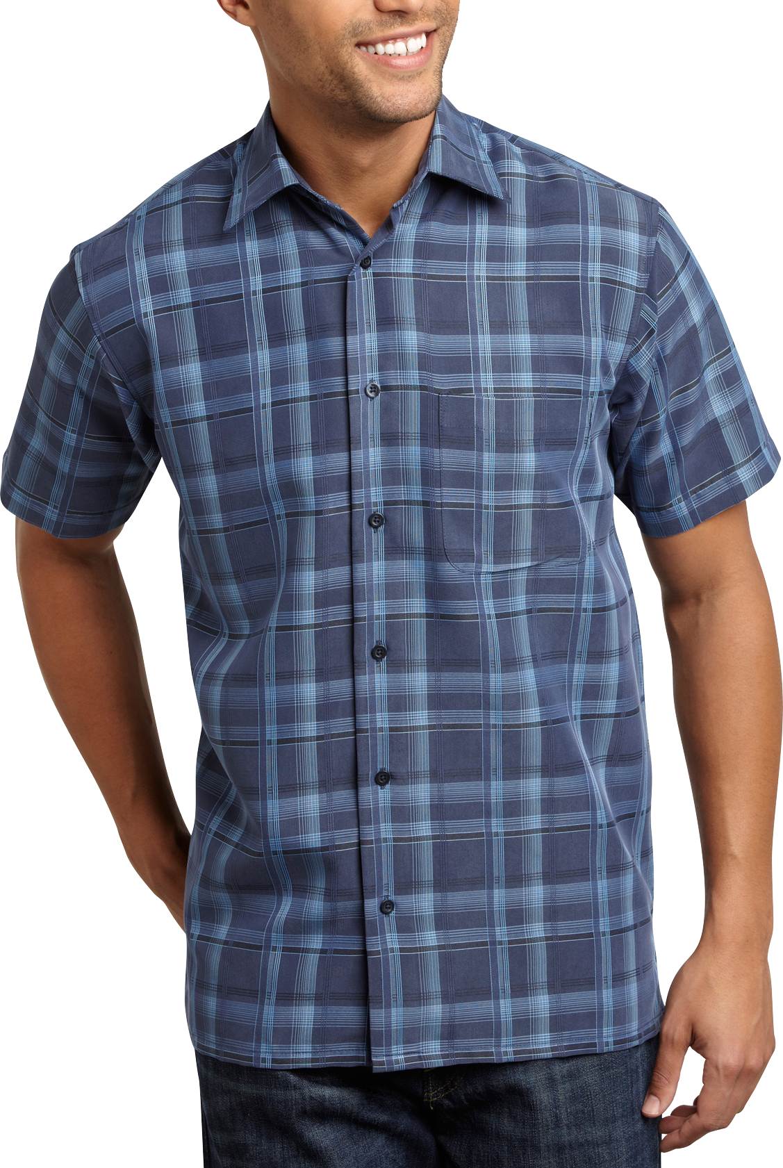 Pronto Uomo Navy Plaid Camp Collar Shirt