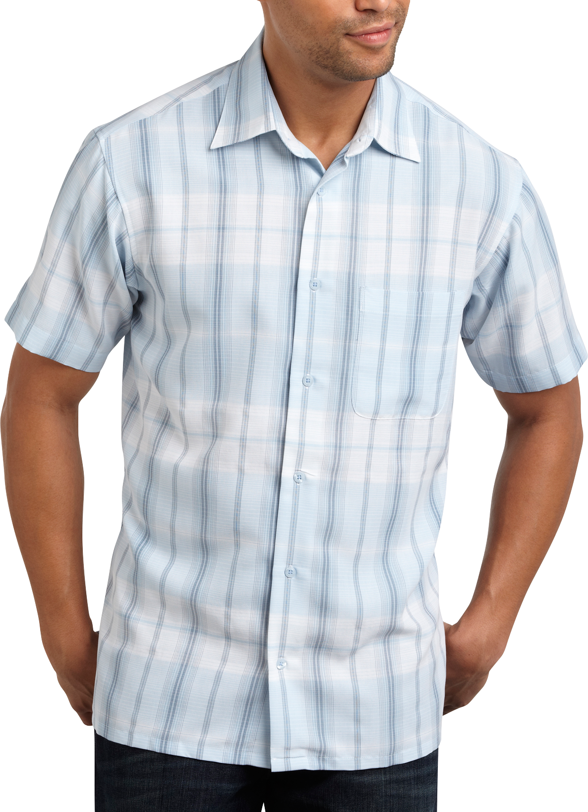 Pronto Uomo Sky Blue Check Camp Collar Shirt