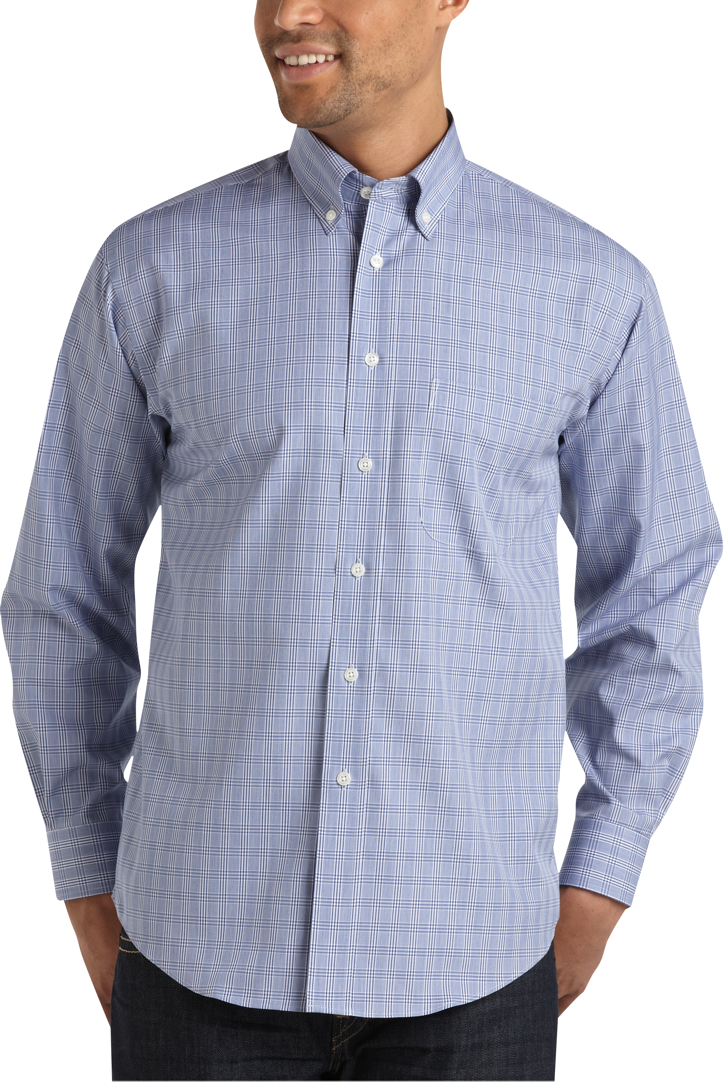 Joseph & Feiss Blue Plaid Button-Down Collar Sport Shirt