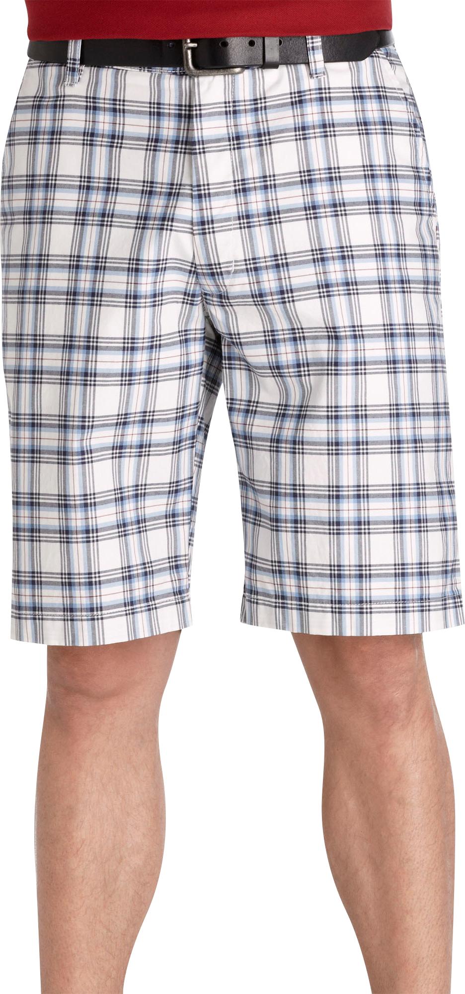 Pronto Blue Plaid Shorts, White