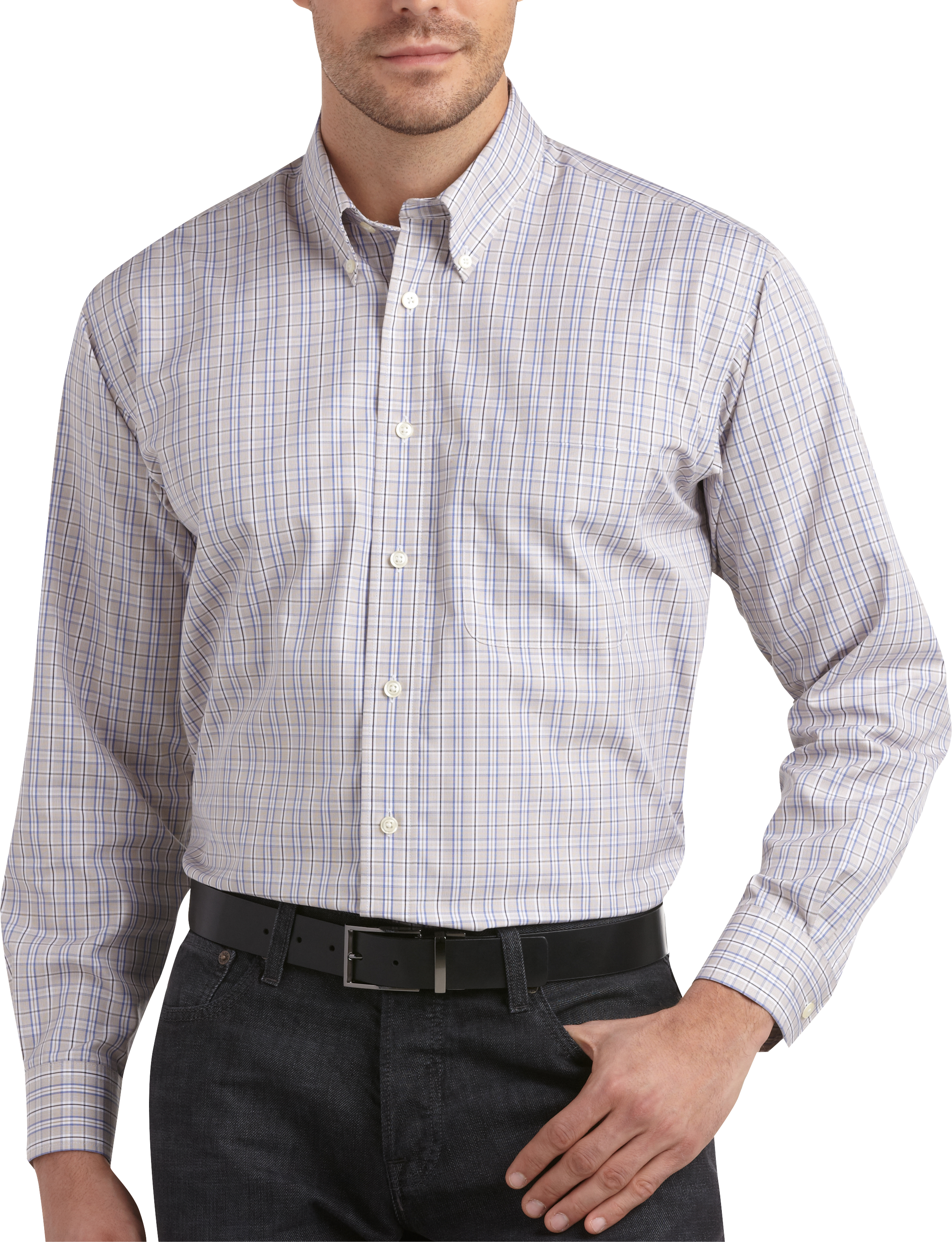 Joseph & Feiss Blue and Tan Check Buttondown Sport Shirt