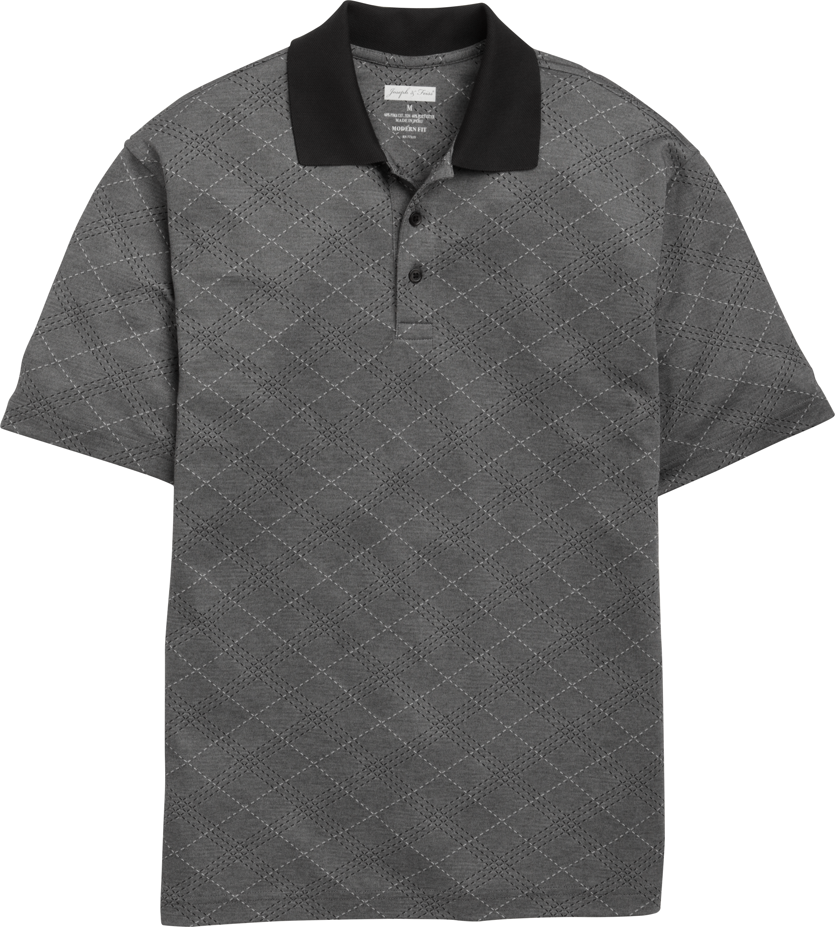 Joseph & Feiss Charcoal Plaid Modern Fit Polo Shirt