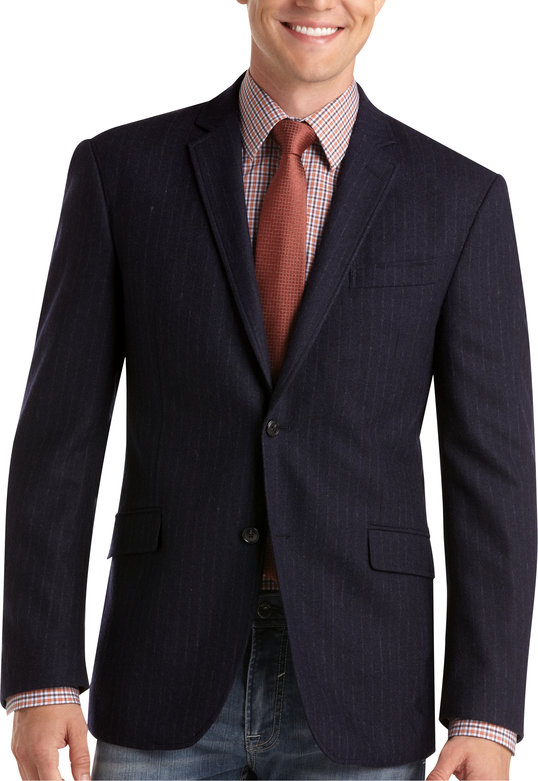 Pronto Blue Casual Jacket, Navy Chalkstripe