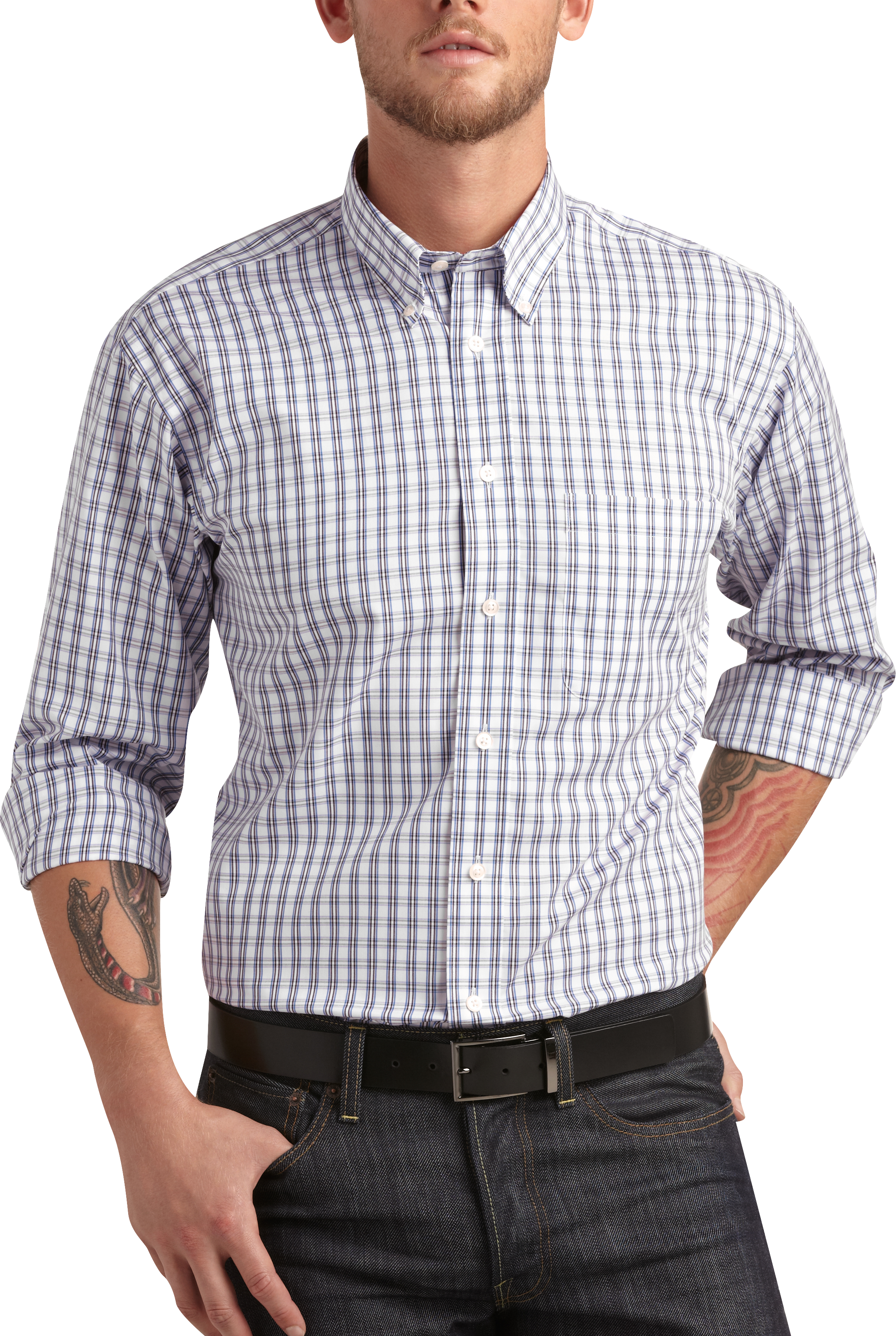 Joseph & Feiss Blue and Brown Check Buttondown Sport Shirt