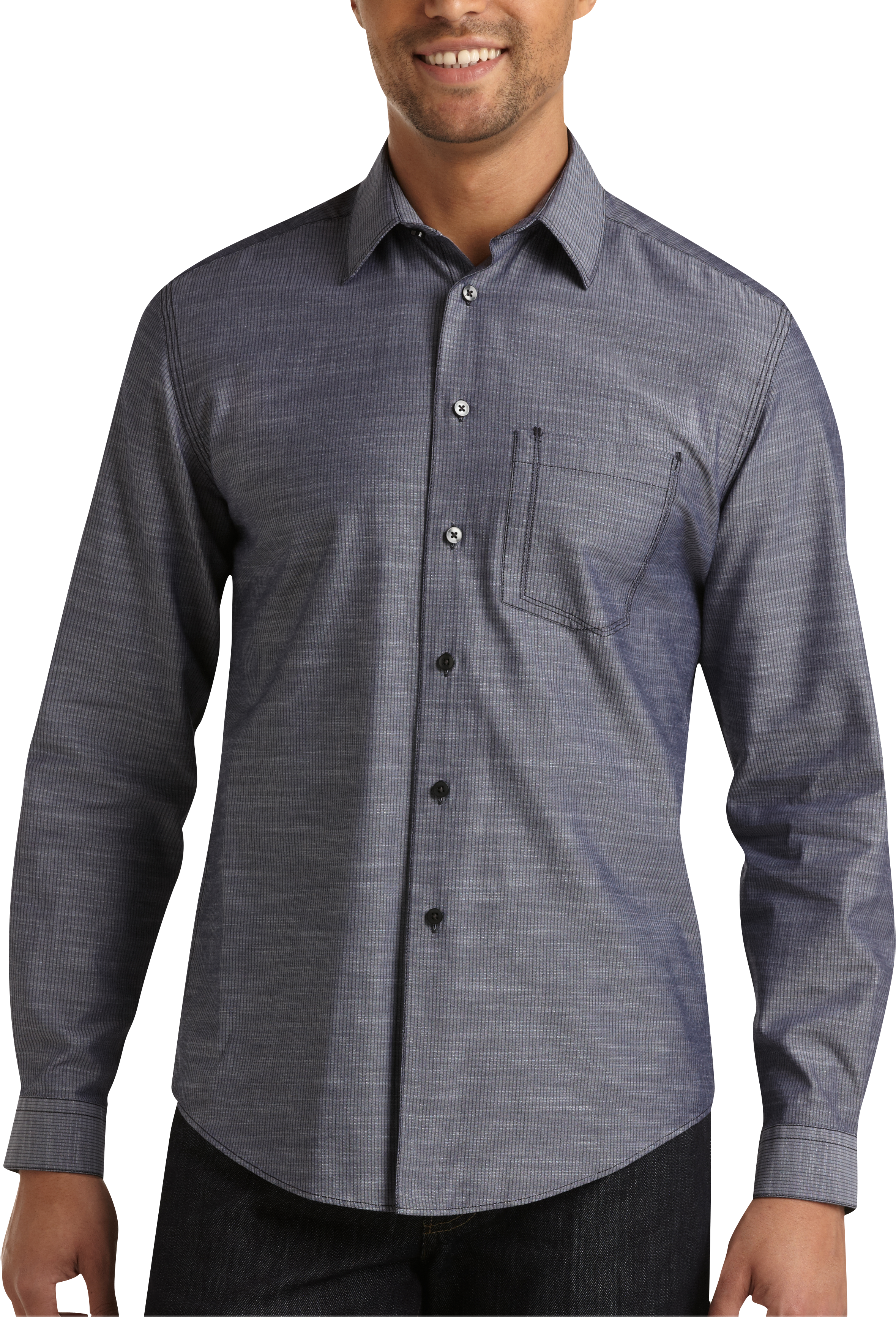 Pronto Blue Sport Shirt, Gray and Navy Multistripe