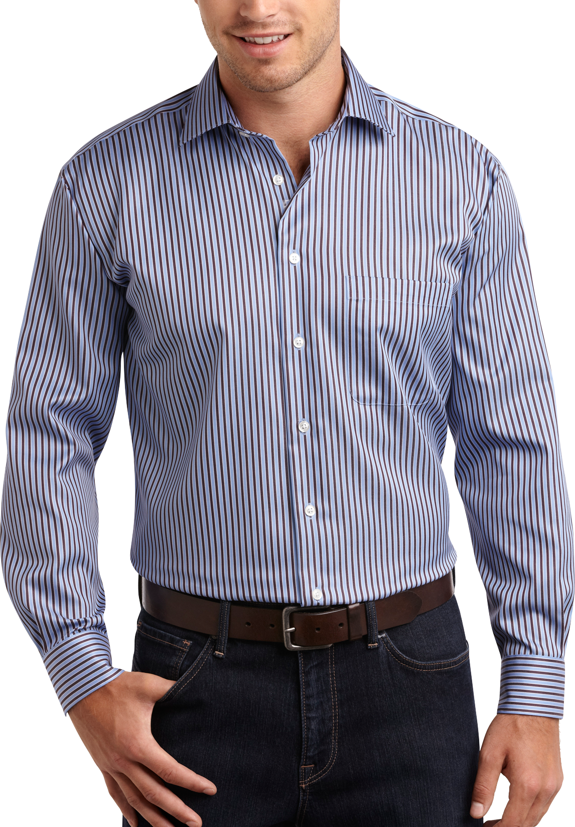 Pronto Uomo Blue and Brown Stripe Sport Shirt