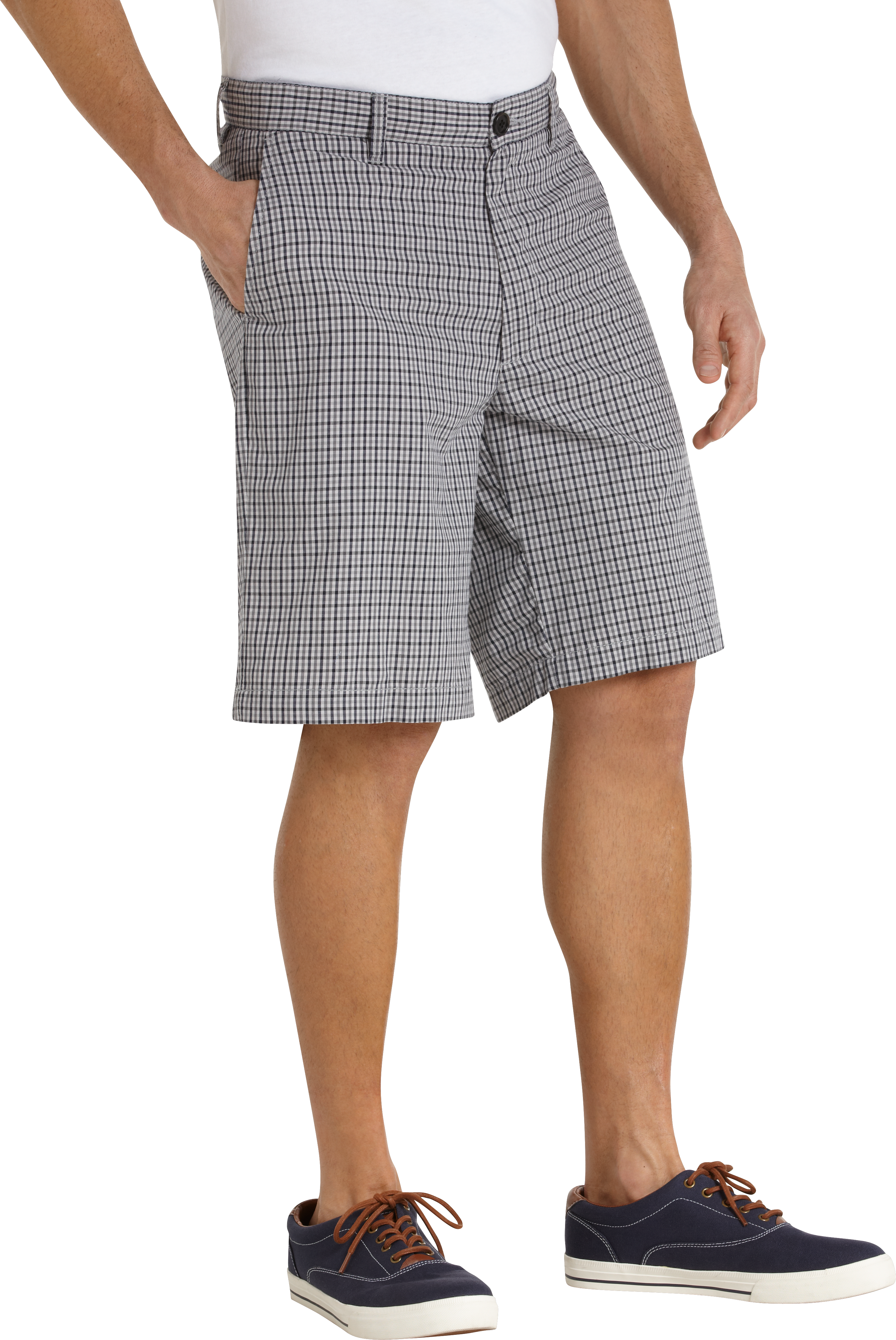 Pronto Blue Modern Fit Shorts, Navy and Gray Check