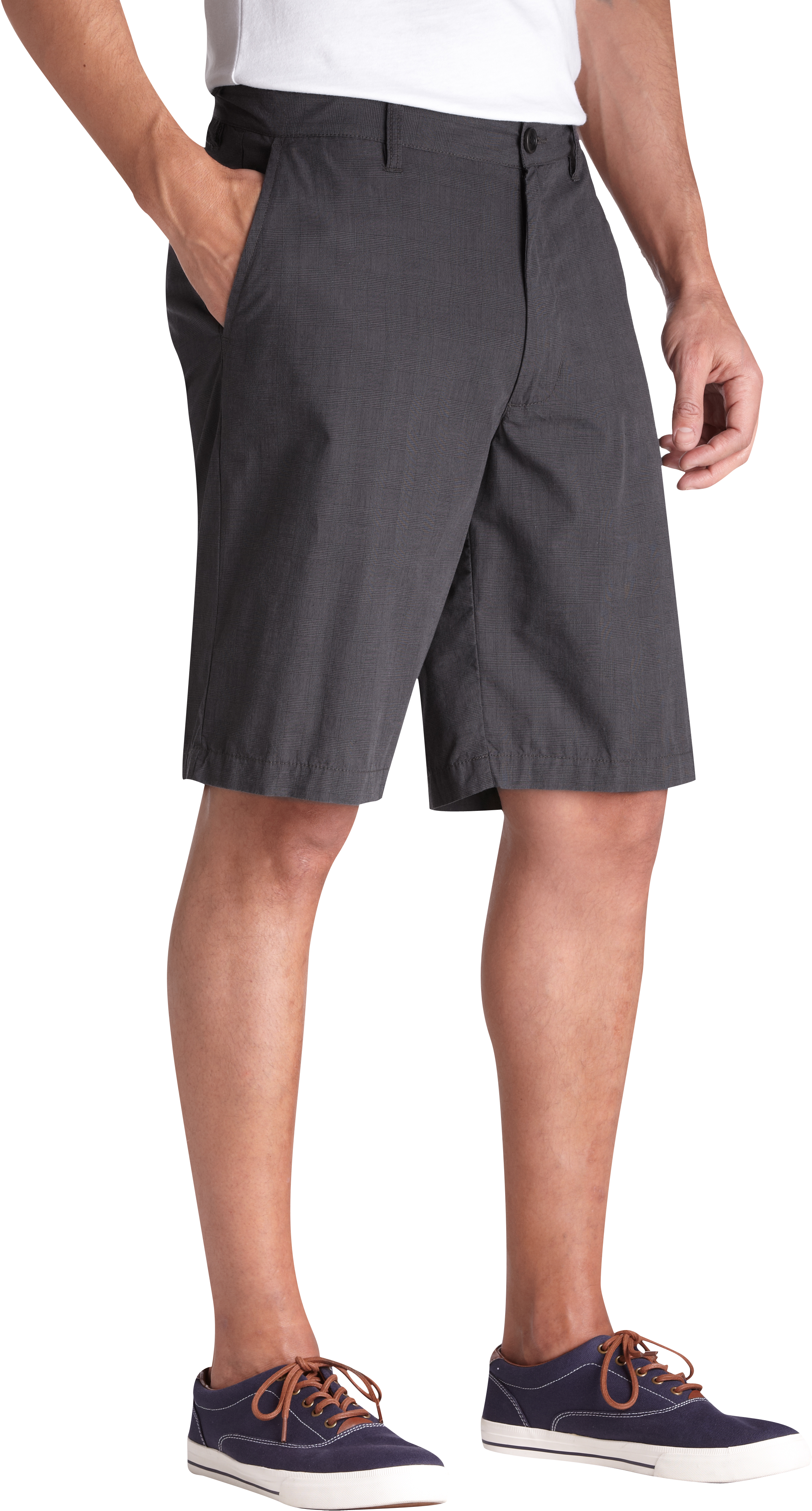 Pronto Blue Modern Fit Shorts, Charcoal Plaid