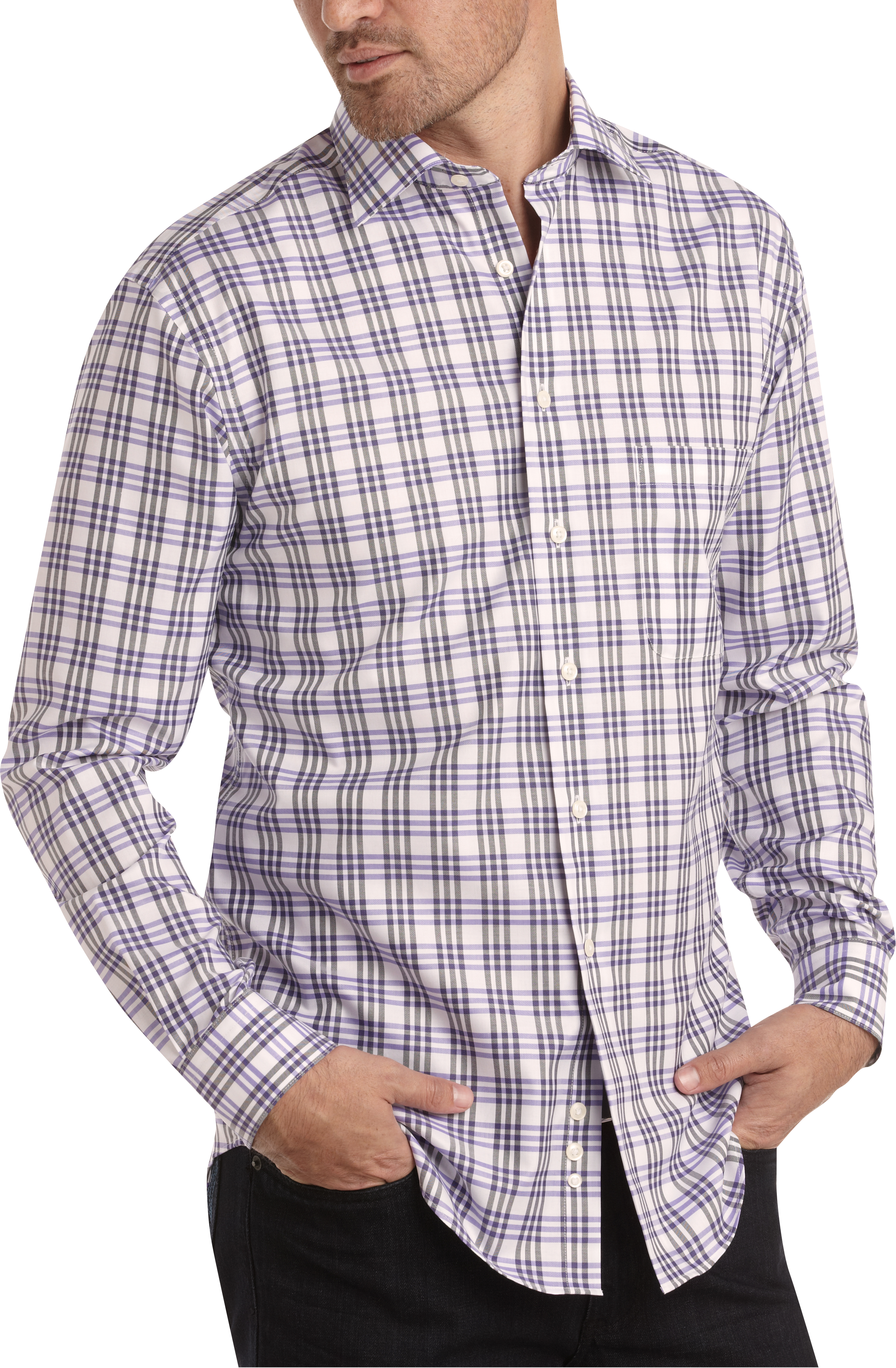 Pronto Uomo Lavender Plaid Modern Fit Sport Shirt