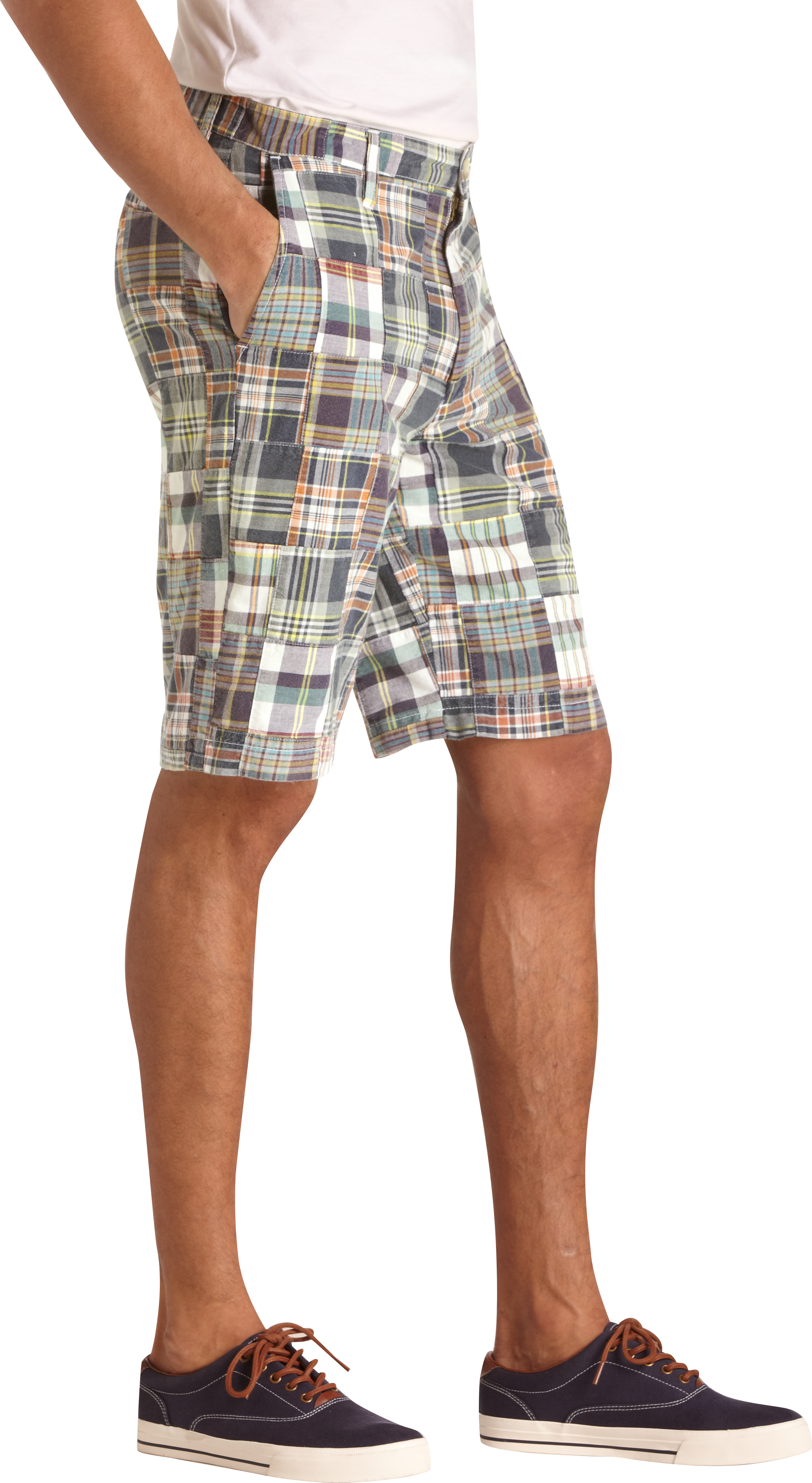 Pronto Blue Modern Fit Shorts, Multicolor Patchwork Plaid