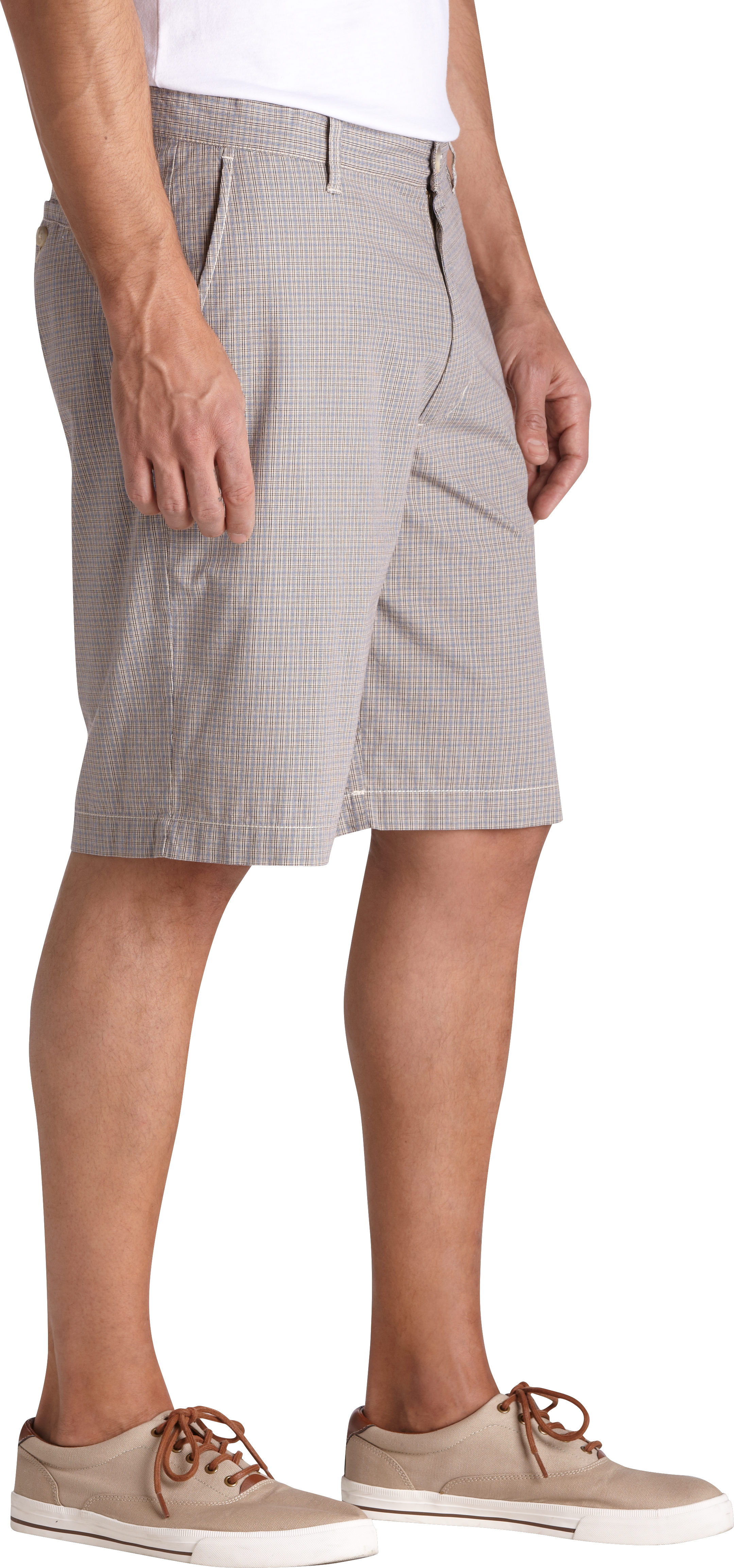 Pronto Blue Modern Fit Shorts, Khaki and Blue Plaid
