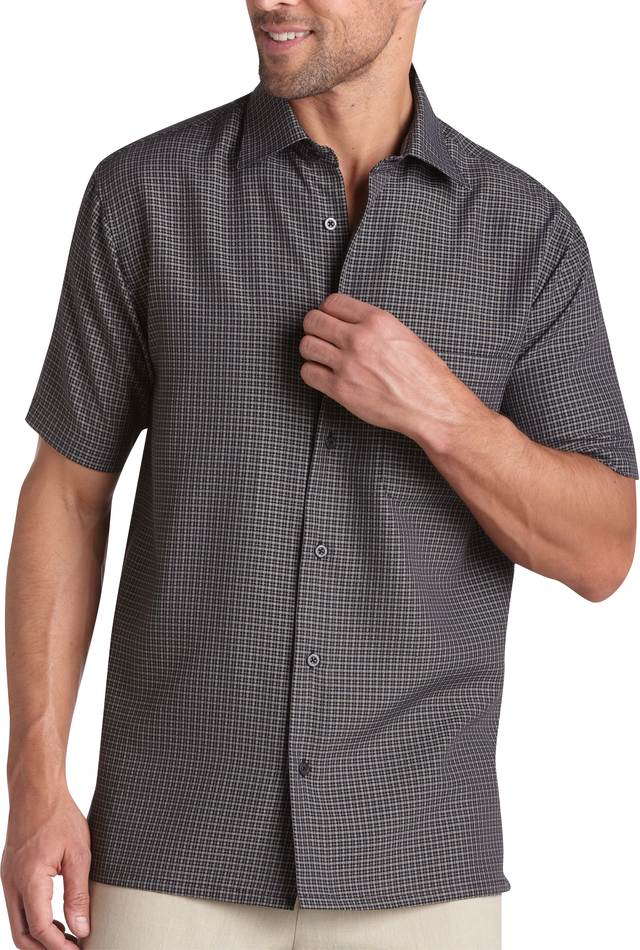 Joseph & Feiss Resort Black and Tan Check Camp Collar Sport Shirt