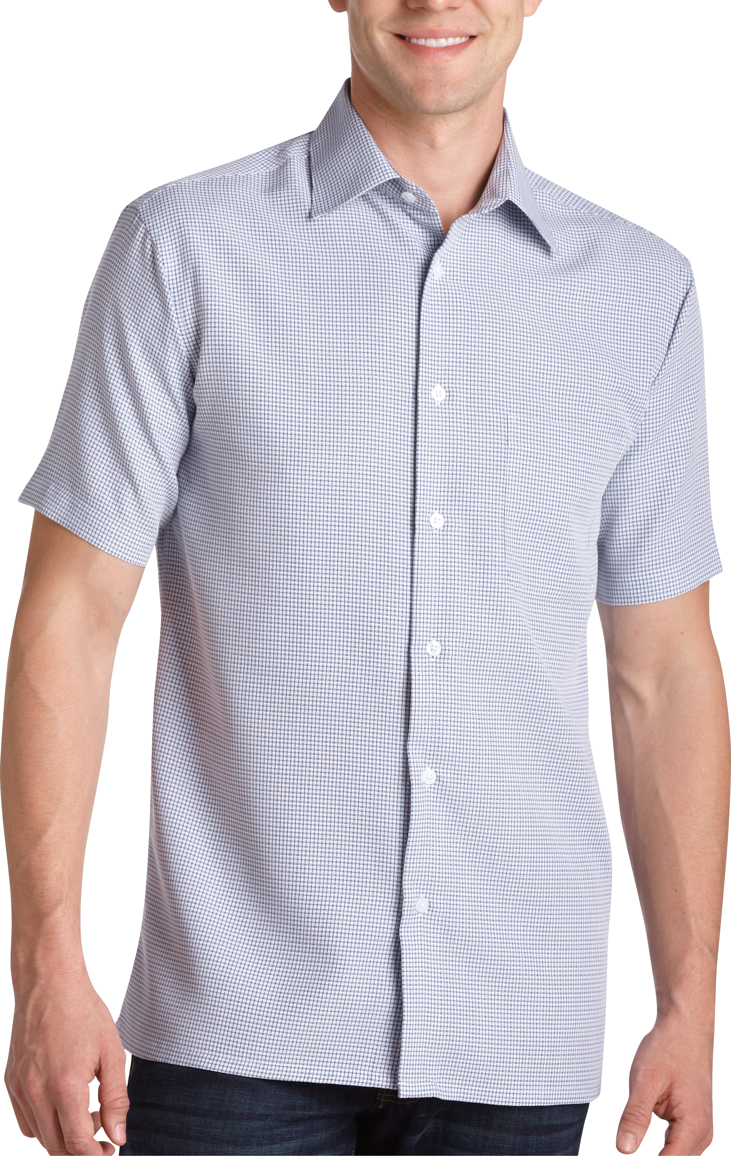 Joseph & Feiss Resort White and Blue Check Camp Collar Sport Shirt