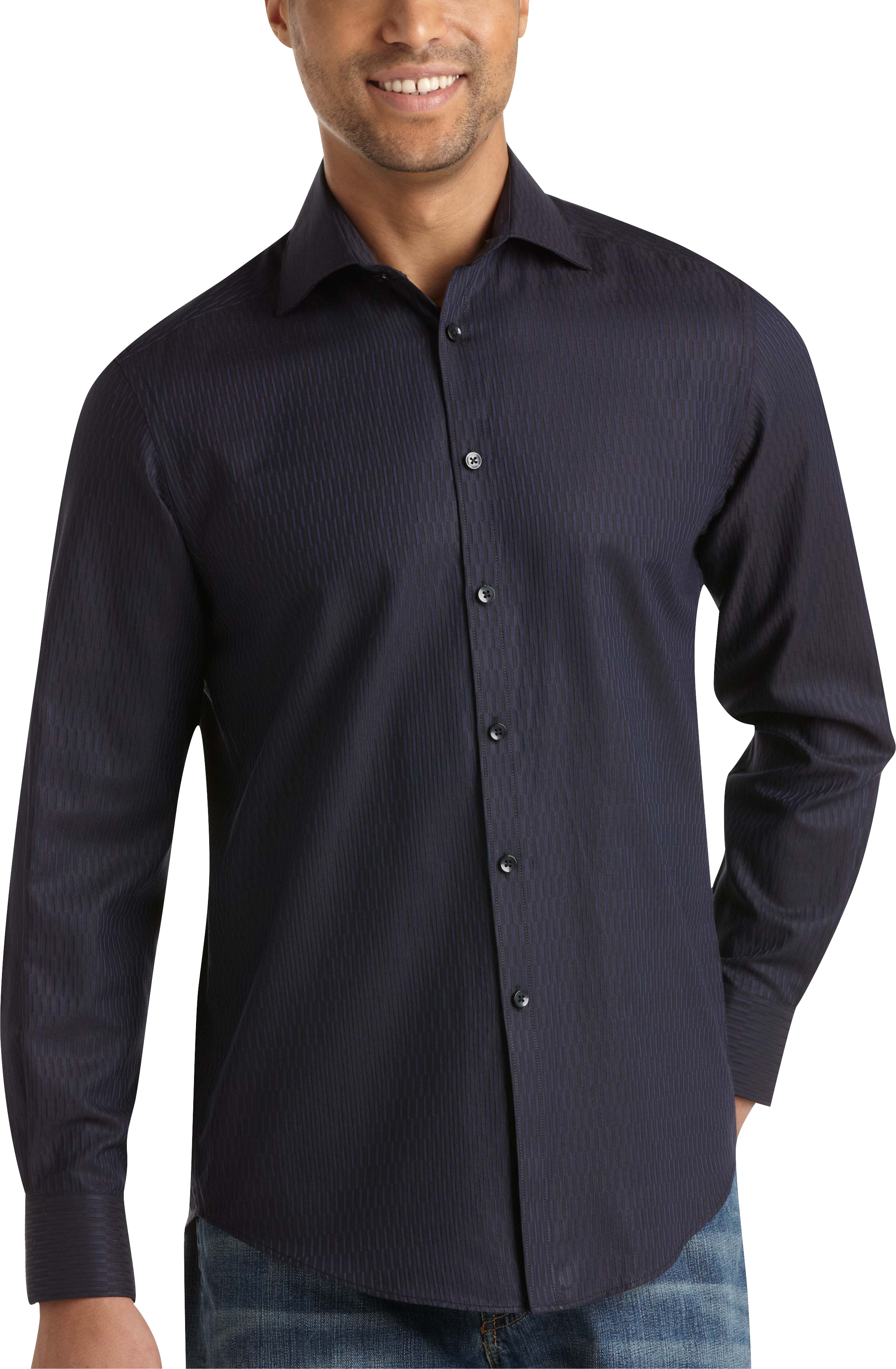 Pronto Uomo Navy Tone on Tone Sport Shirt