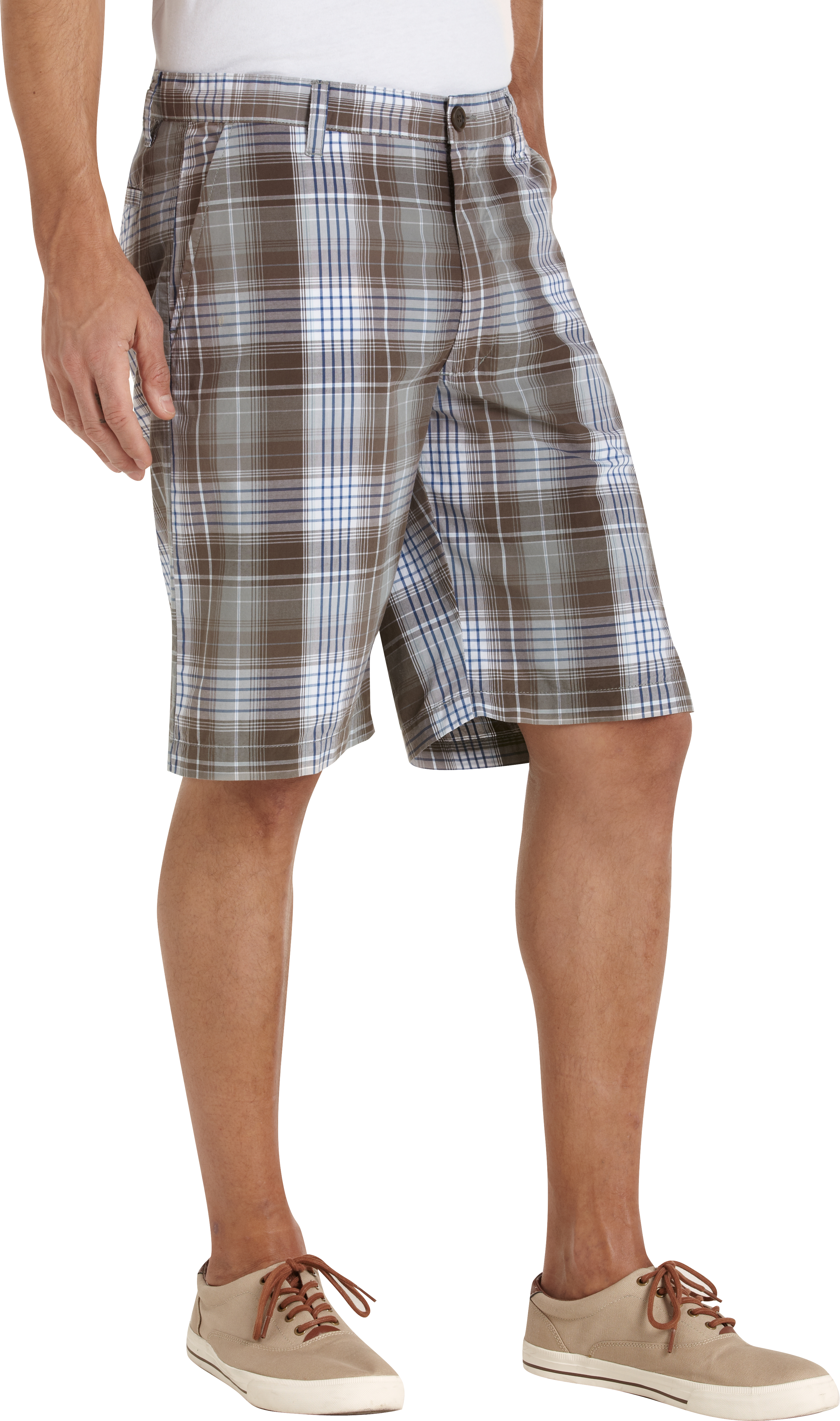 Pronto Blue Shorts, Taupe and Blue Plaid