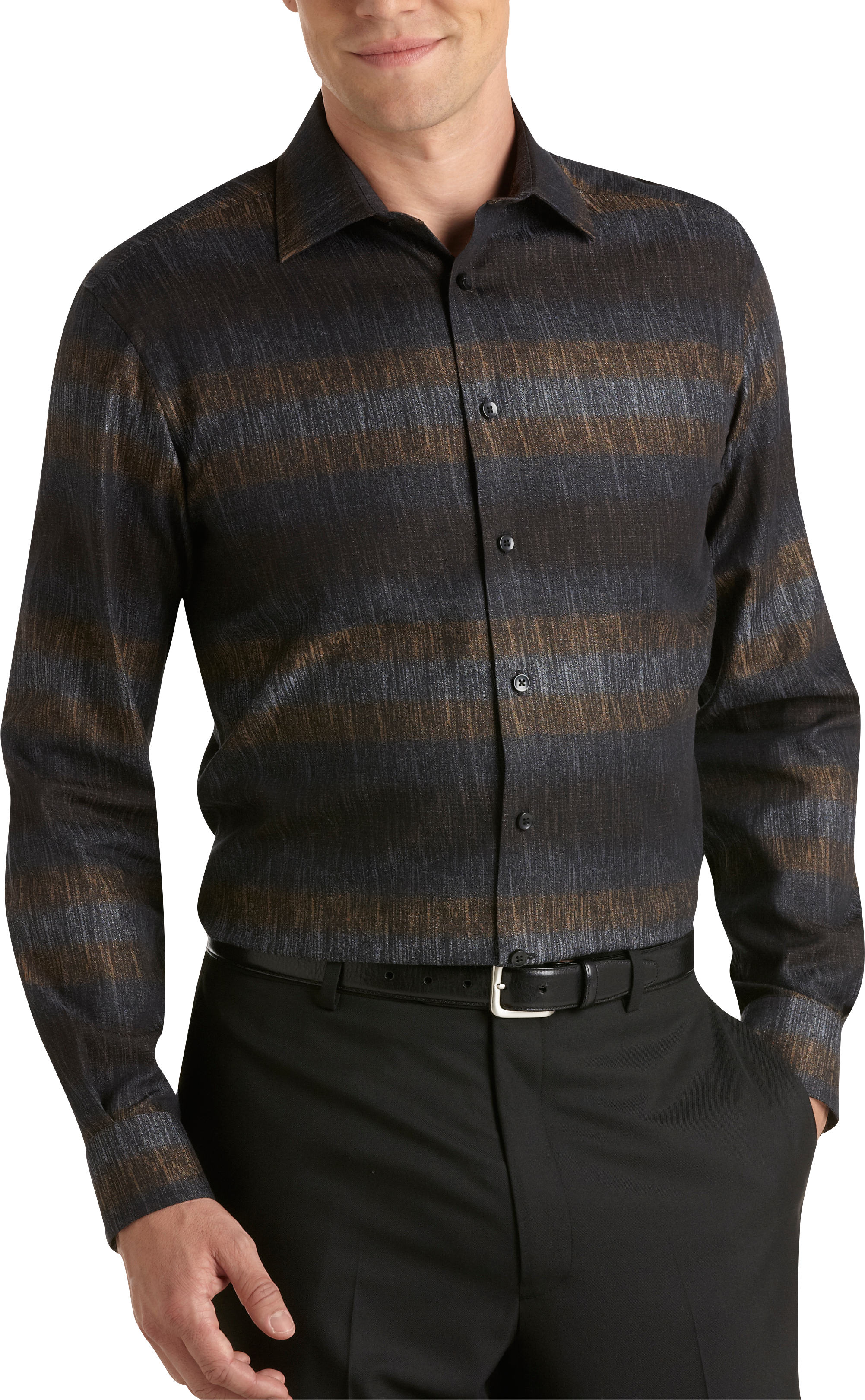 Pronto Uomo Black and Brown Modern Fit Sport Shirt