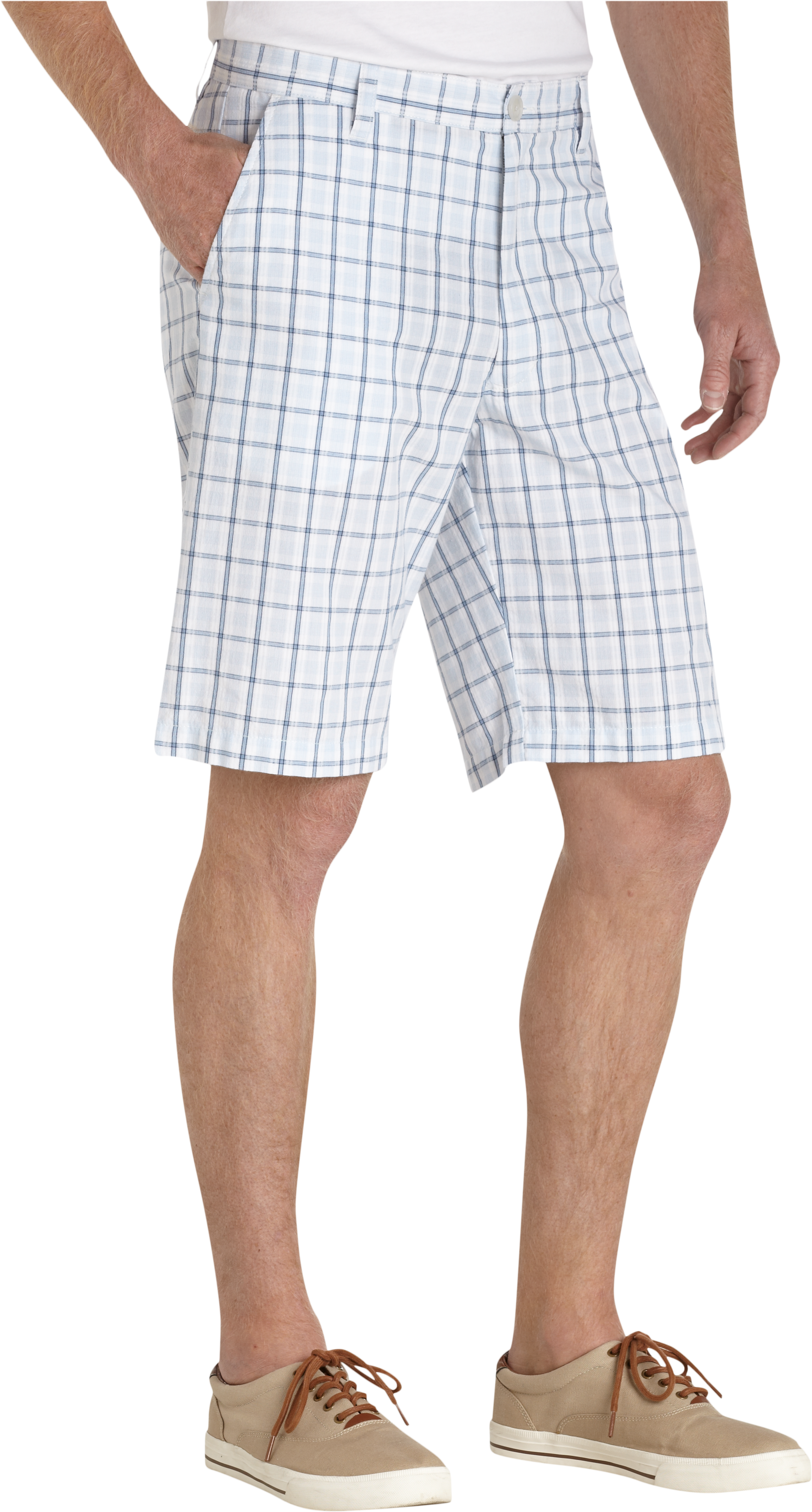 Pronto Blue Plaid Shorts, White and Blue