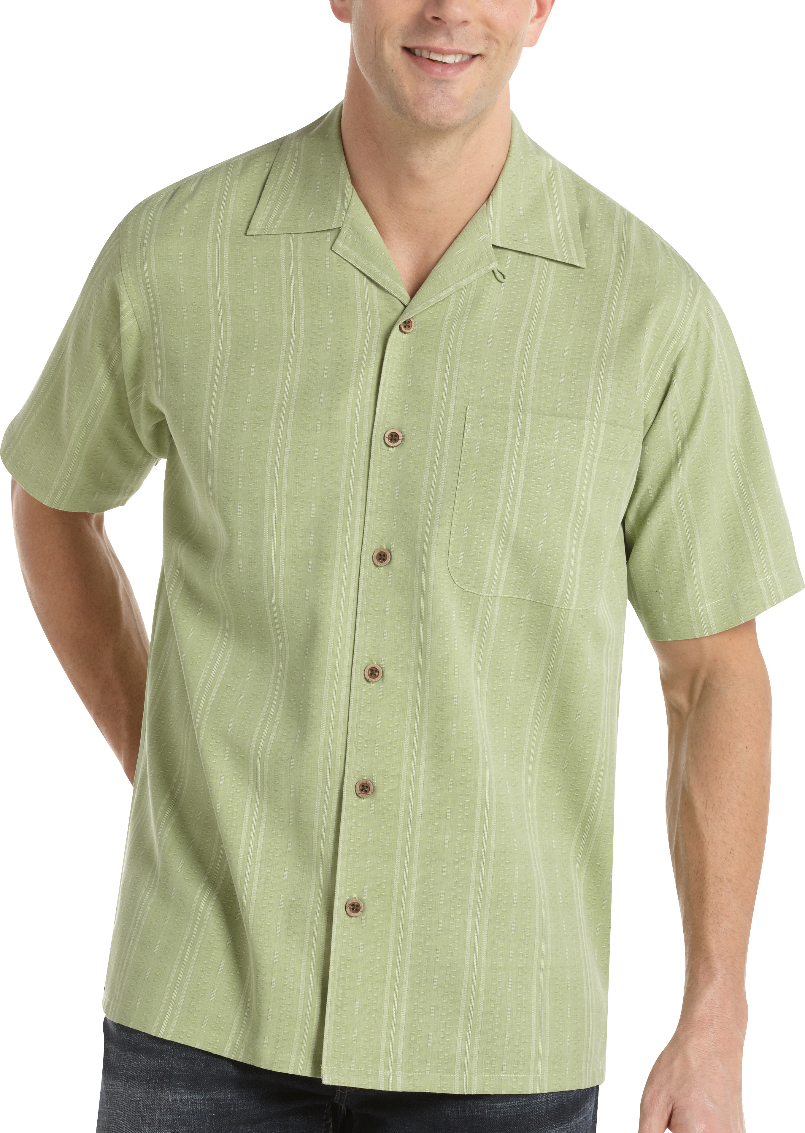 Joseph & Feiss Celery Silk Camp Collar Shirt