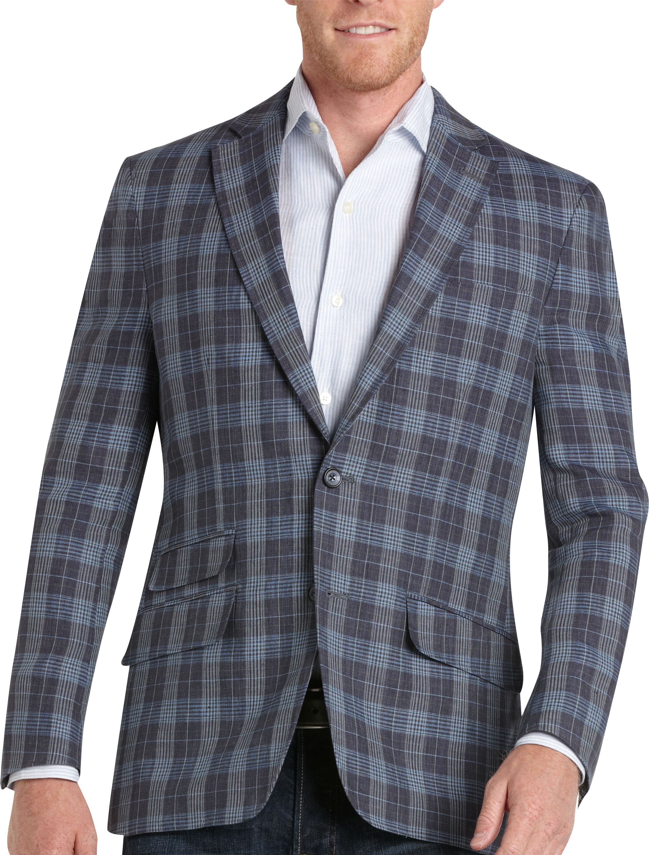 Egara Blue and Charcoal Plaid Slim Fit Sport Coat