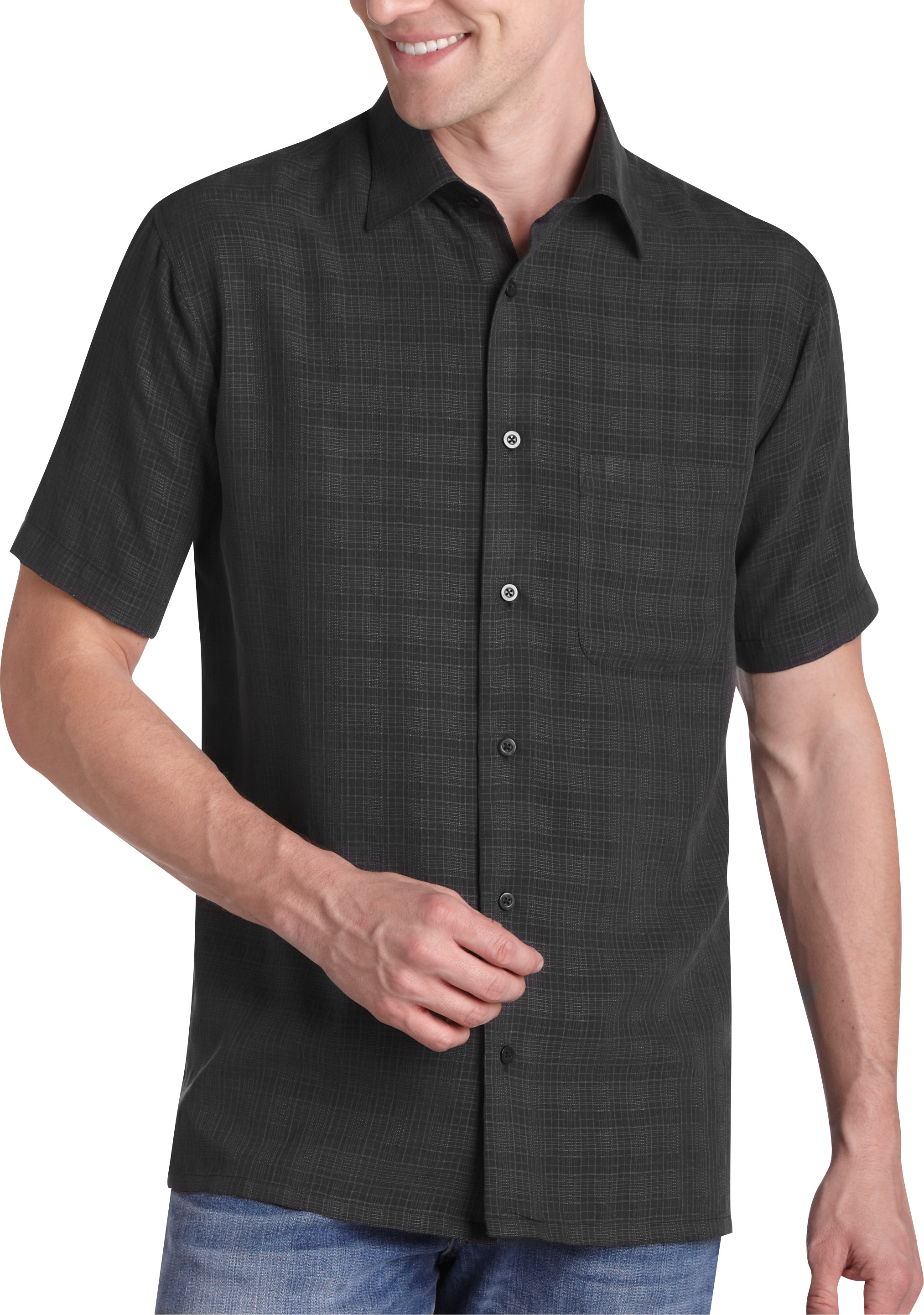 Joseph & Feiss Resort Black Plaid Camp Collar Shirt