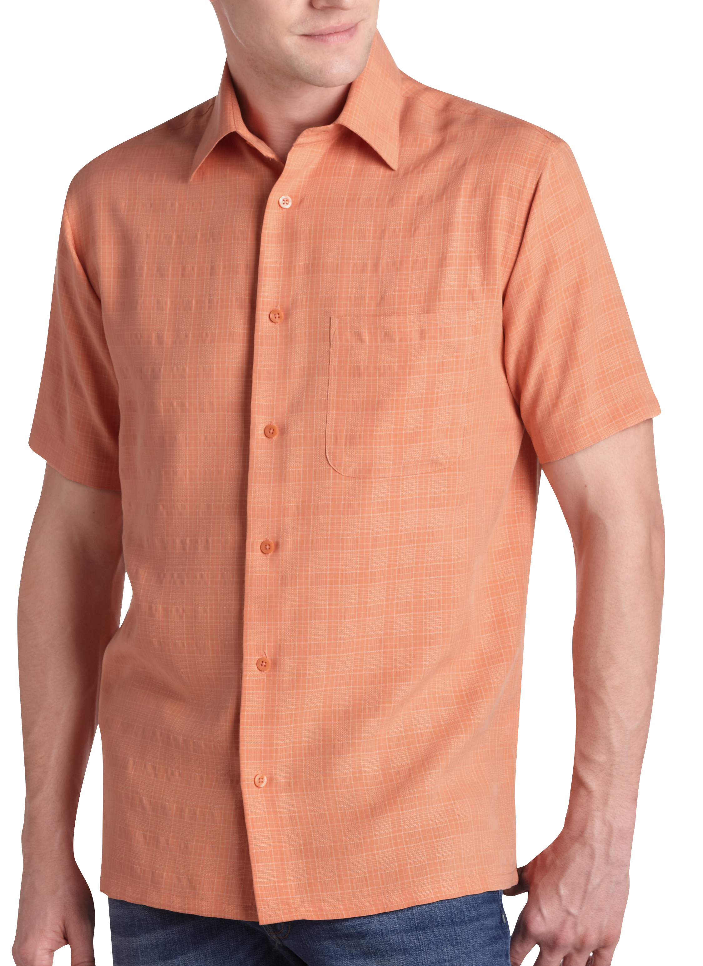 Joseph & Feiss Resort Orange Plaid Camp Collar Shirt