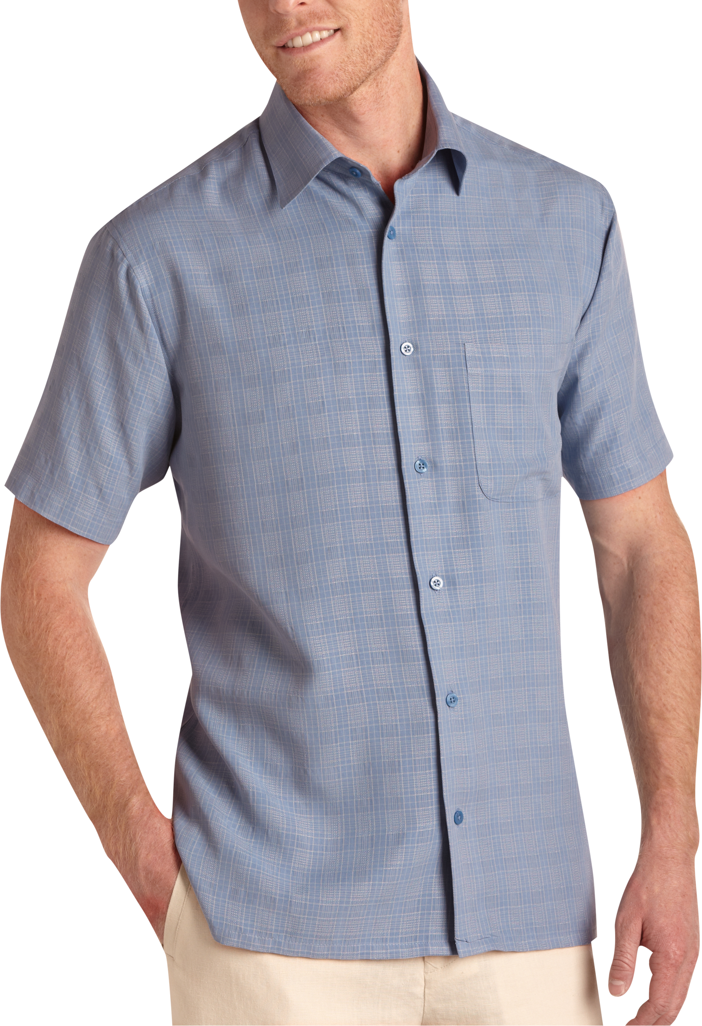 Joseph & Feiss Resort Blue Plaid Camp Collar Shirt