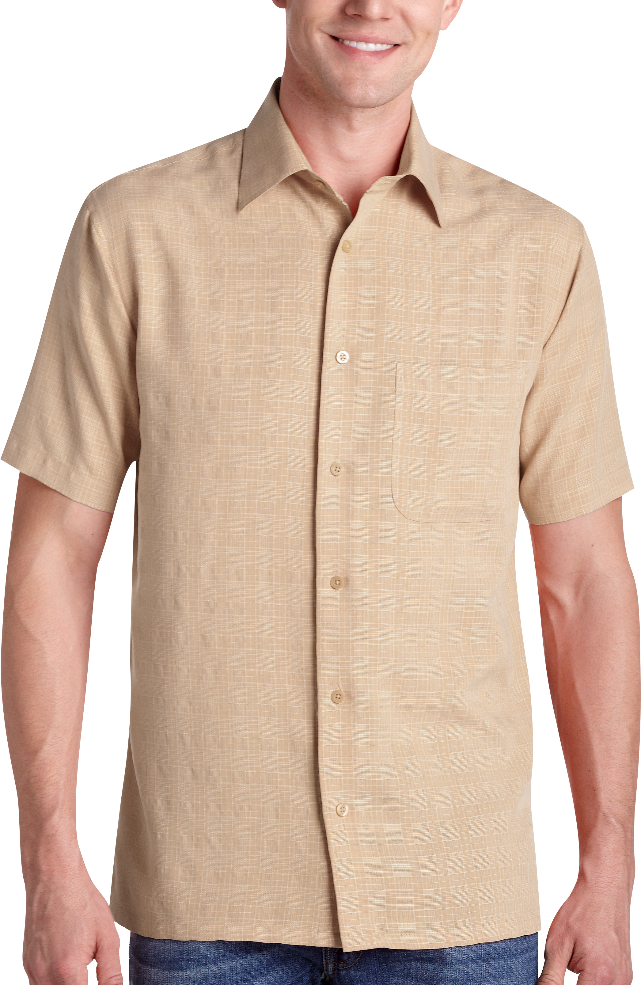 Joseph & Feiss Natural Plaid Camp Collar Shirt