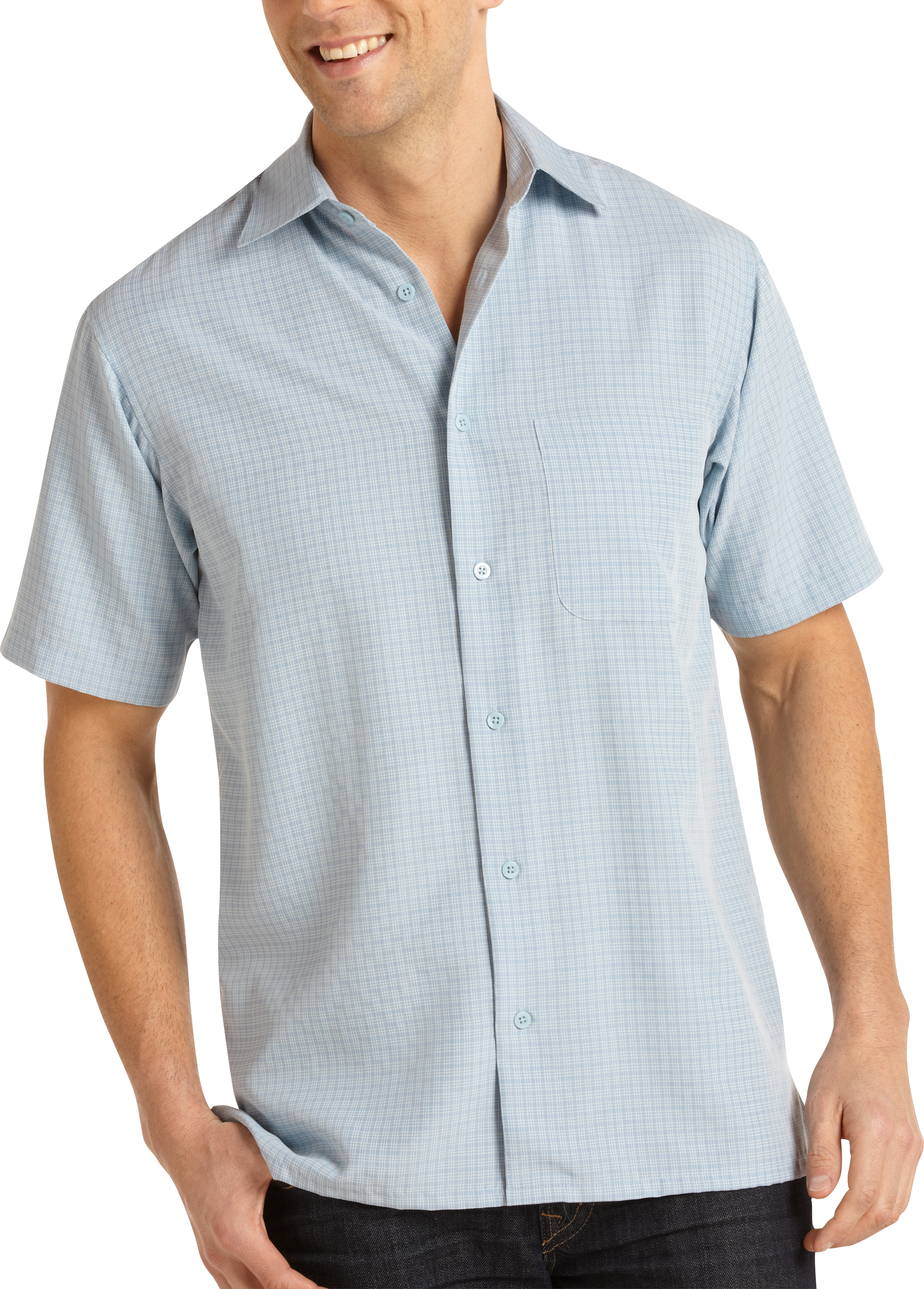Joseph & Feiss Resort Sky Blue Check Camp Collar Shirt