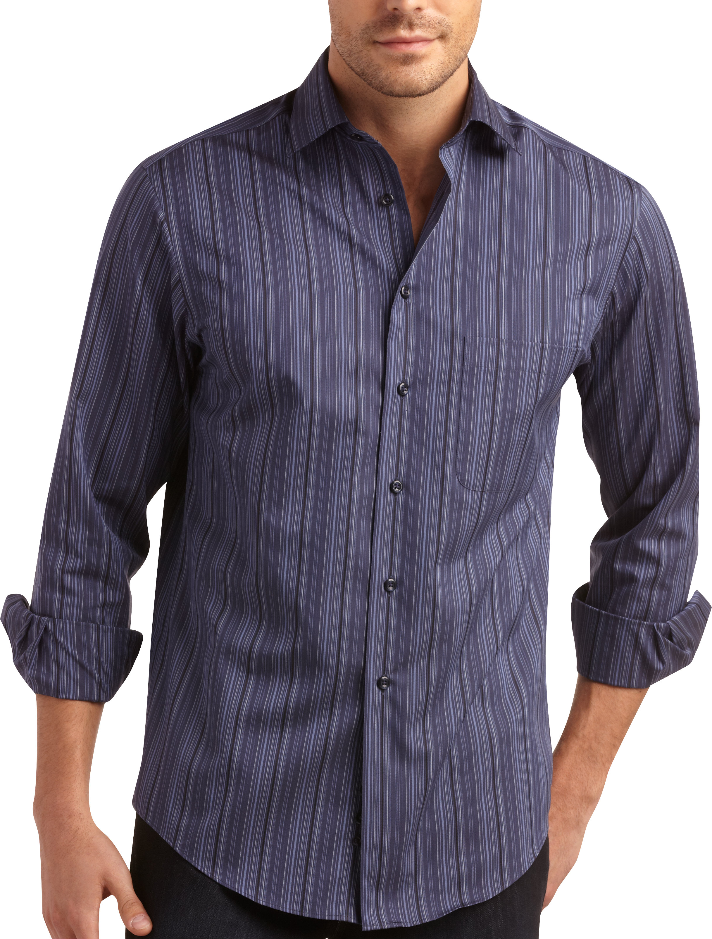 Pronto Uomo Navy Multistripe Modern Fit Sport Shirt