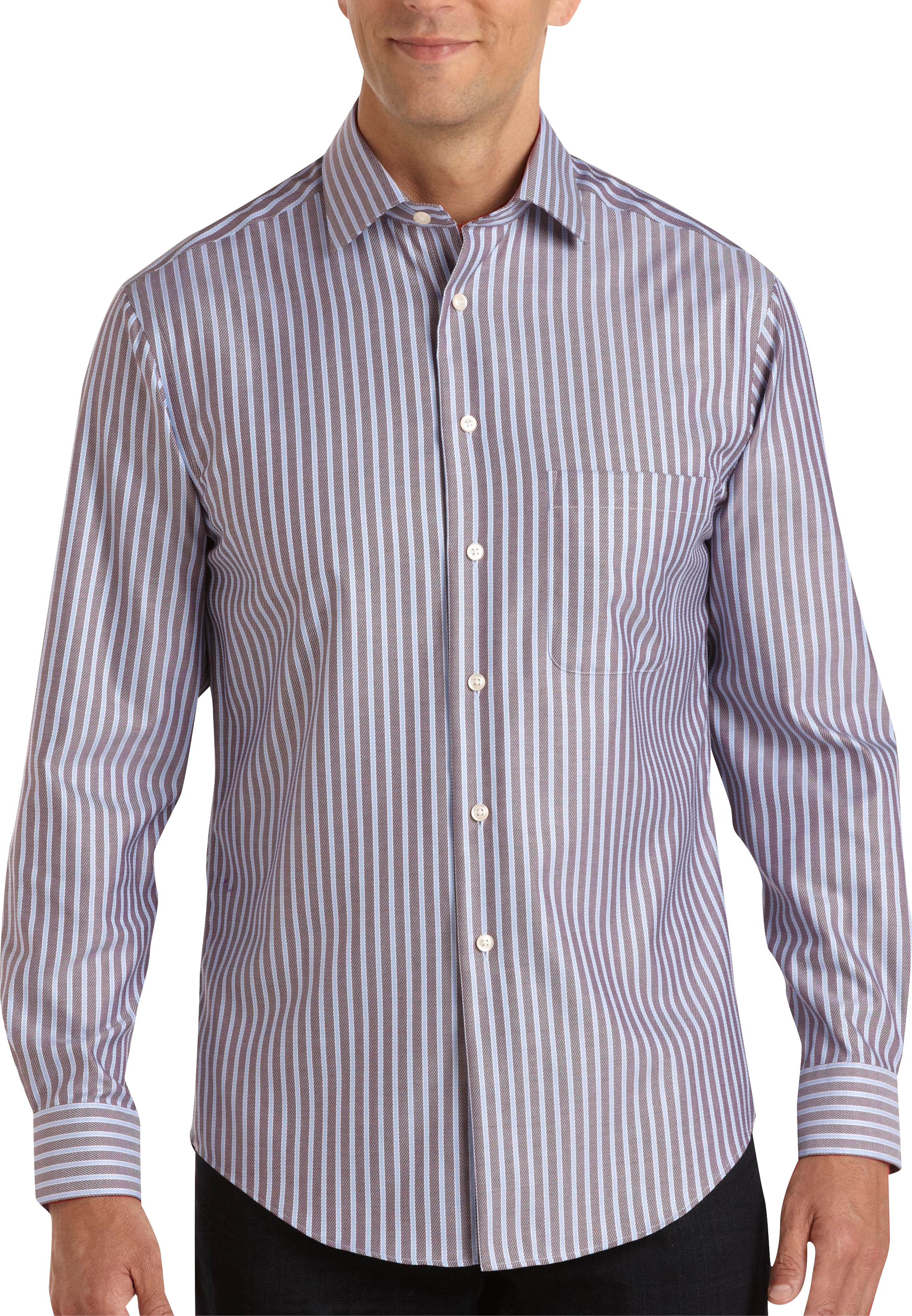 Pronto Uomo Brown and Blue Stripe Modern Fit Sport Shirt