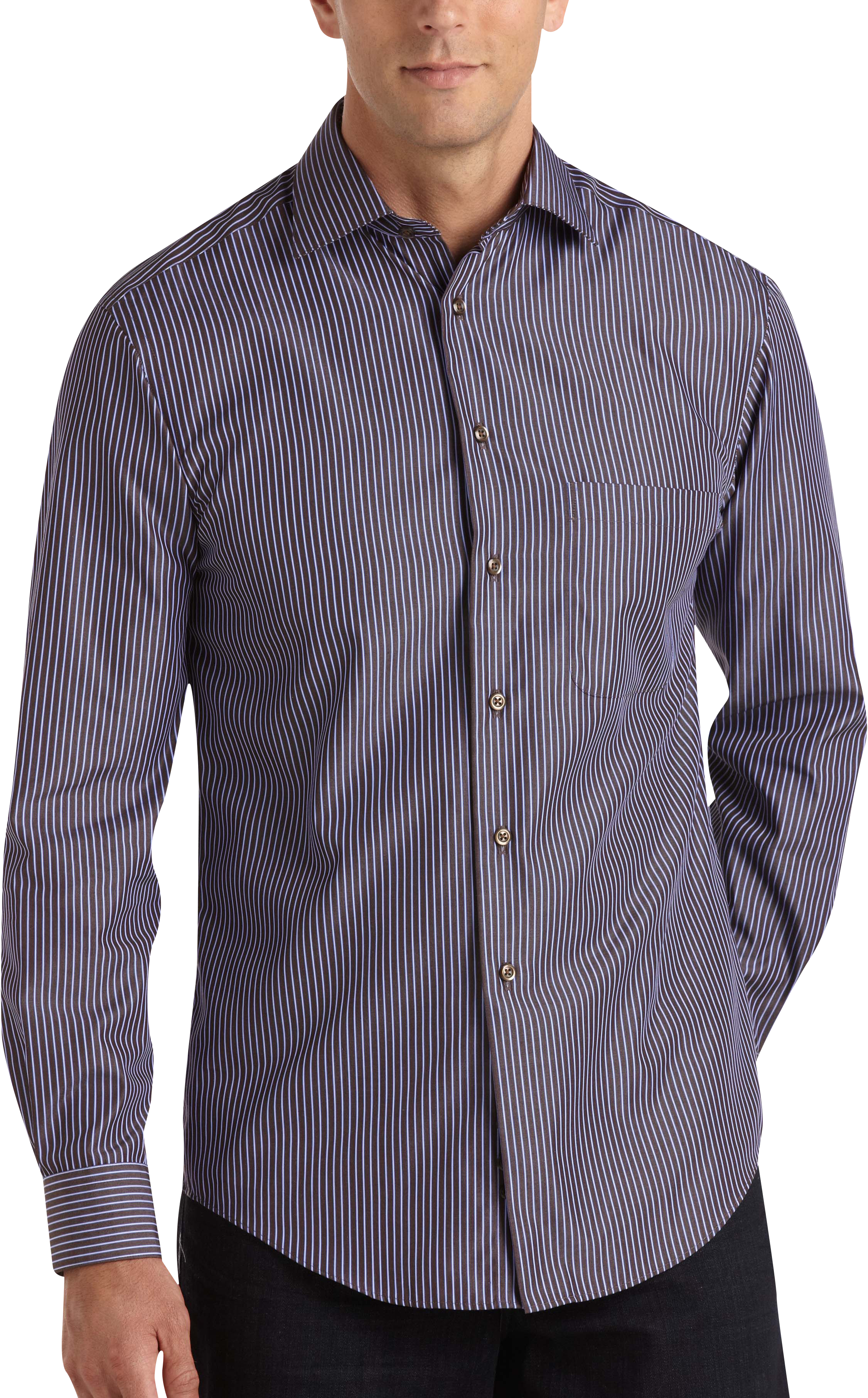 Pronto Uomo Brown and Blue Stripe Modern Fit Sport Shirt