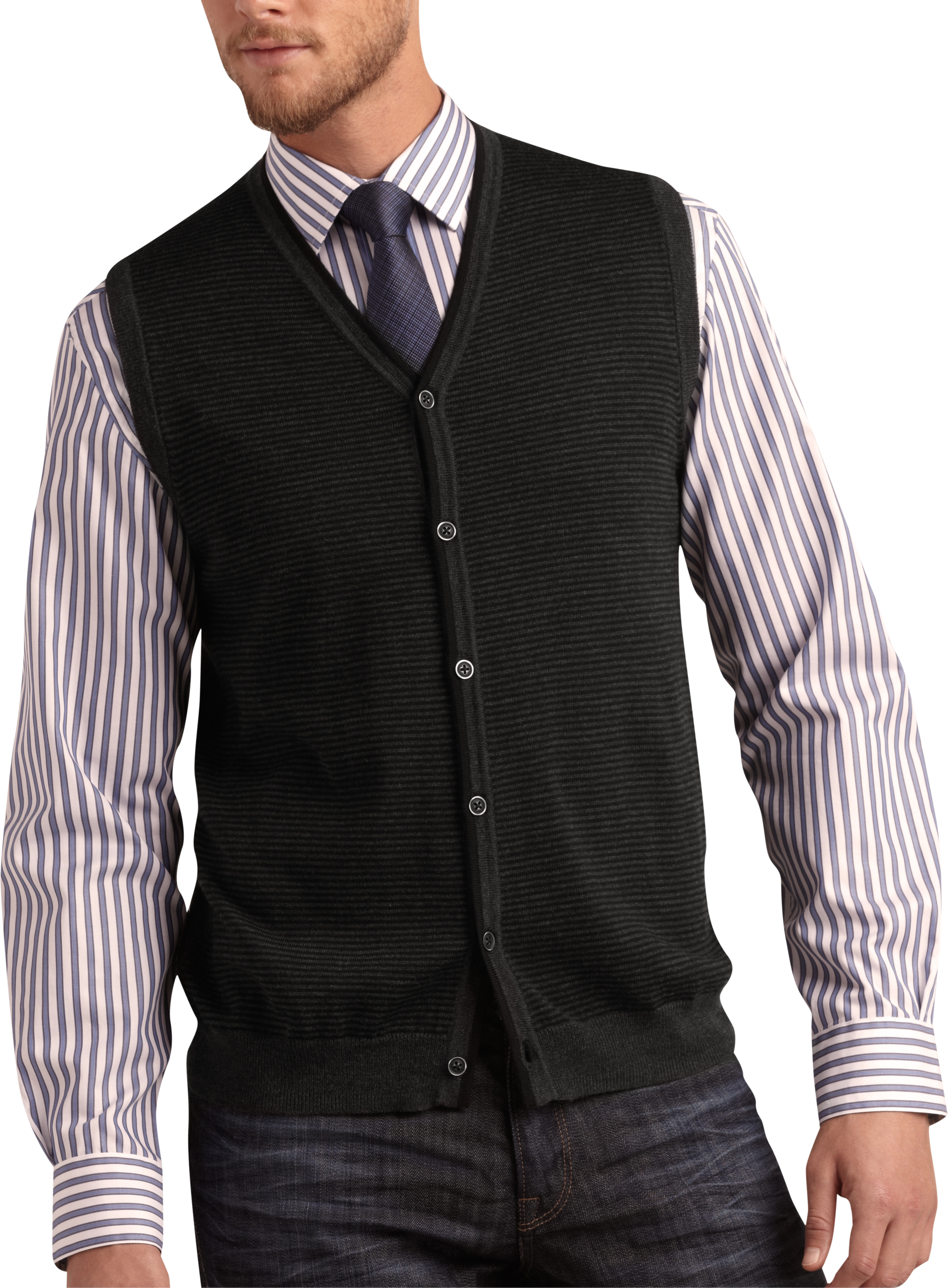 Egara Black Stripe Button-Up Sweater Vest
