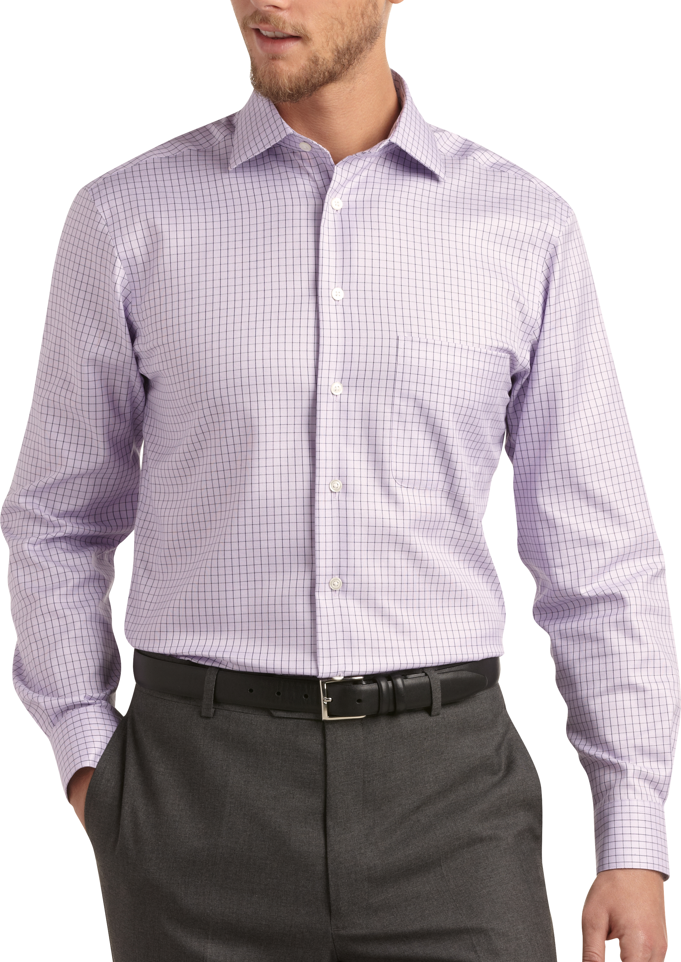 Pronto Uomo Gray and Lavender Check Modern Fit Sport Shirt