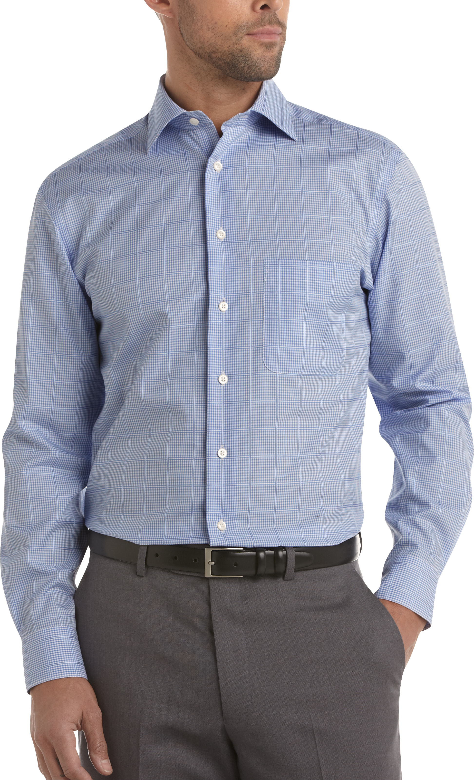 Pronto Uomo Blue and White Check Modern Fit Sport Shirt
