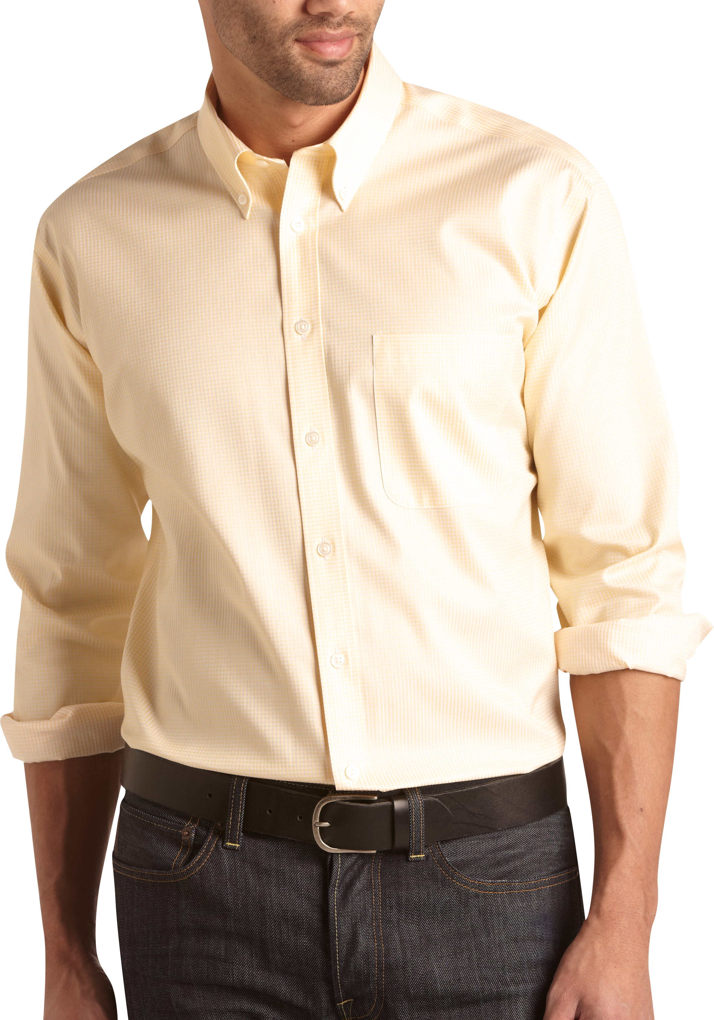Joseph & Feiss Yellow Check Button-Down Sport Shirt