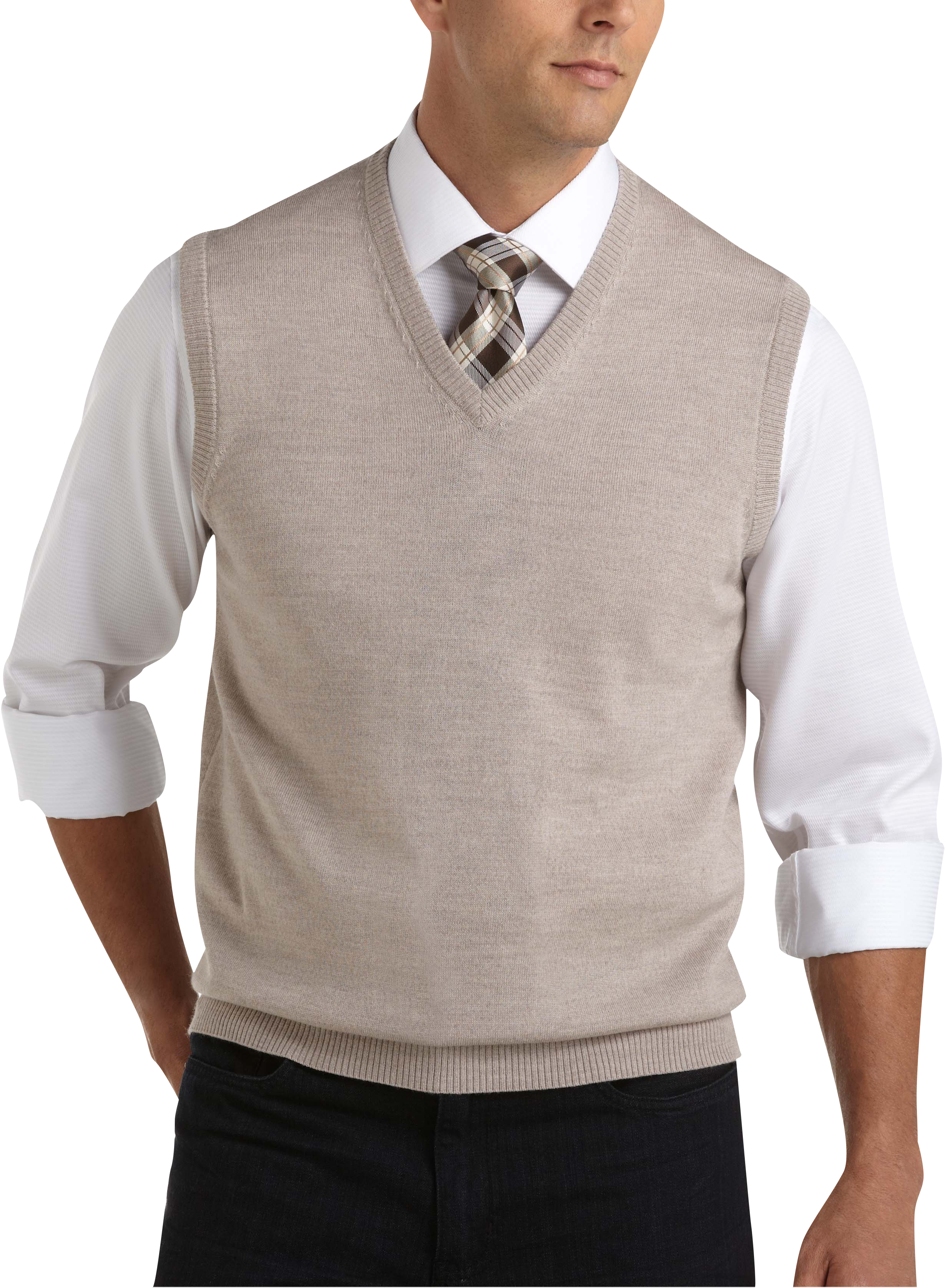 Pronto Uomo Oatmeal V-Neck Sweater Vest