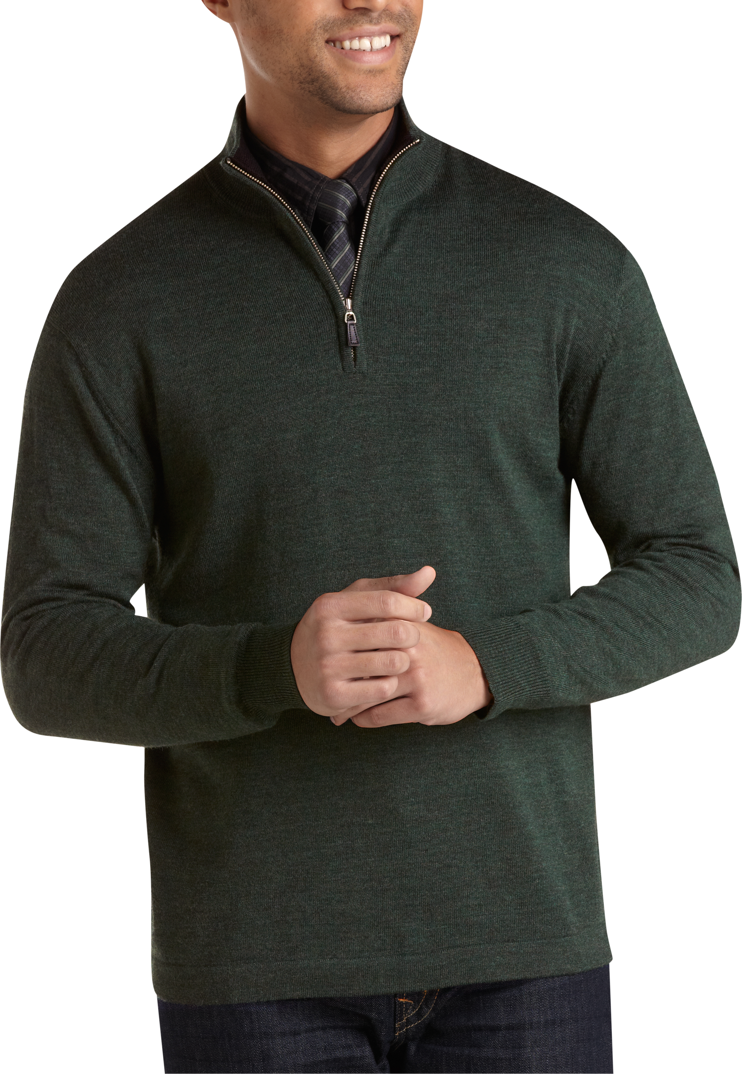 Pronto Uomo Dark Green Half Zip Merino Sweater