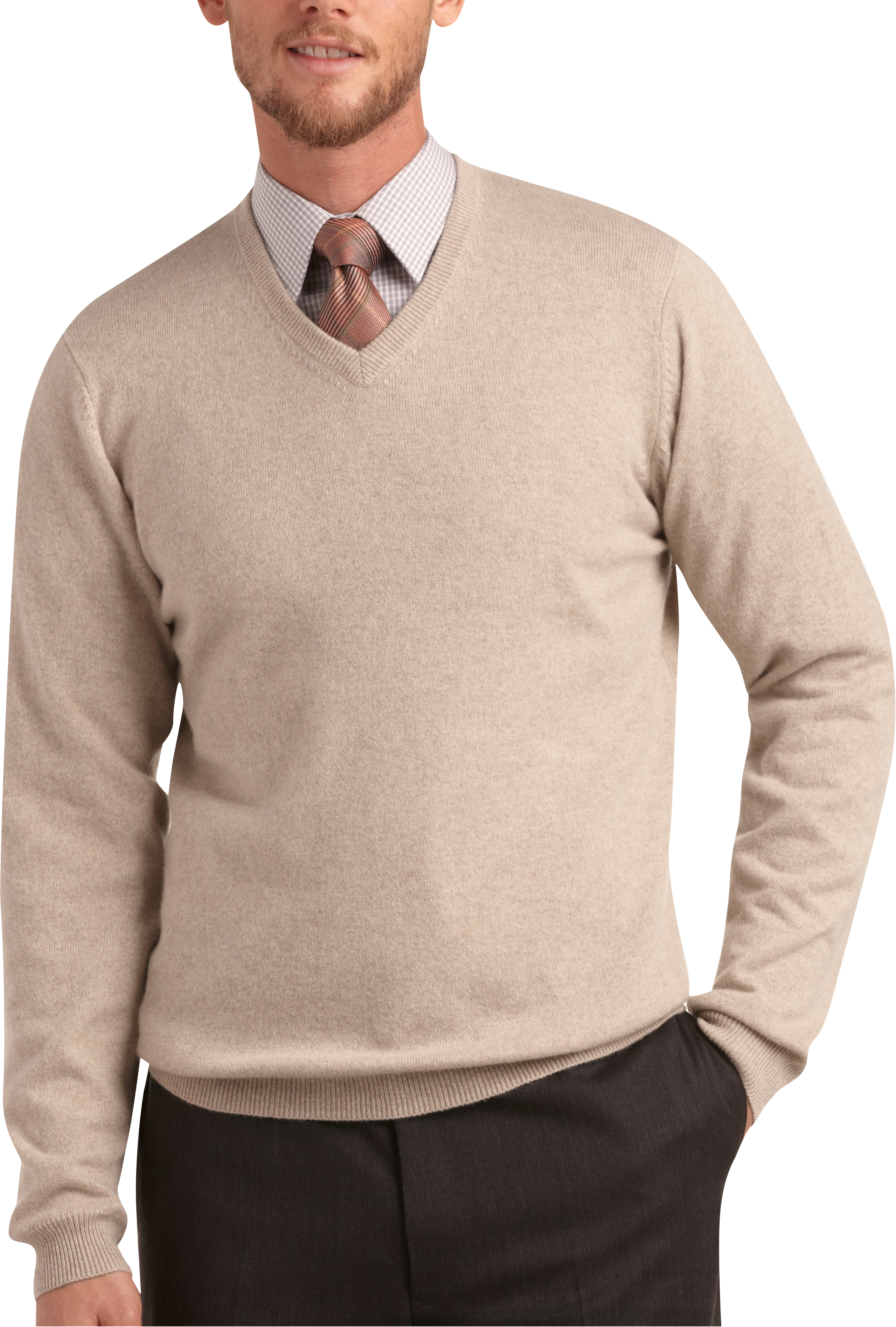Pronto Uomo Tan Cashmere V-Neck Sweater