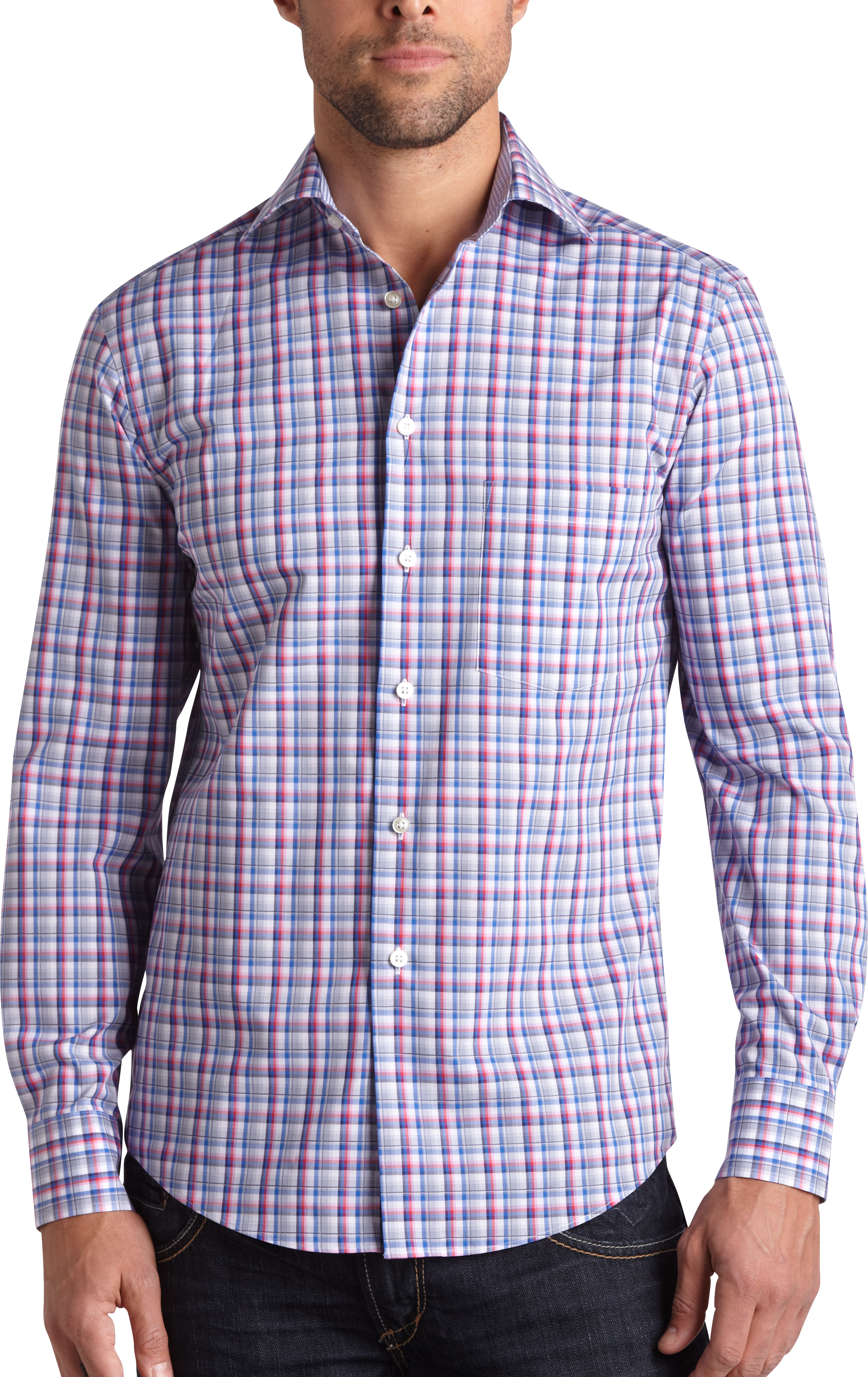 Egara Red and Blue Check Slim Fit Sport Shirt