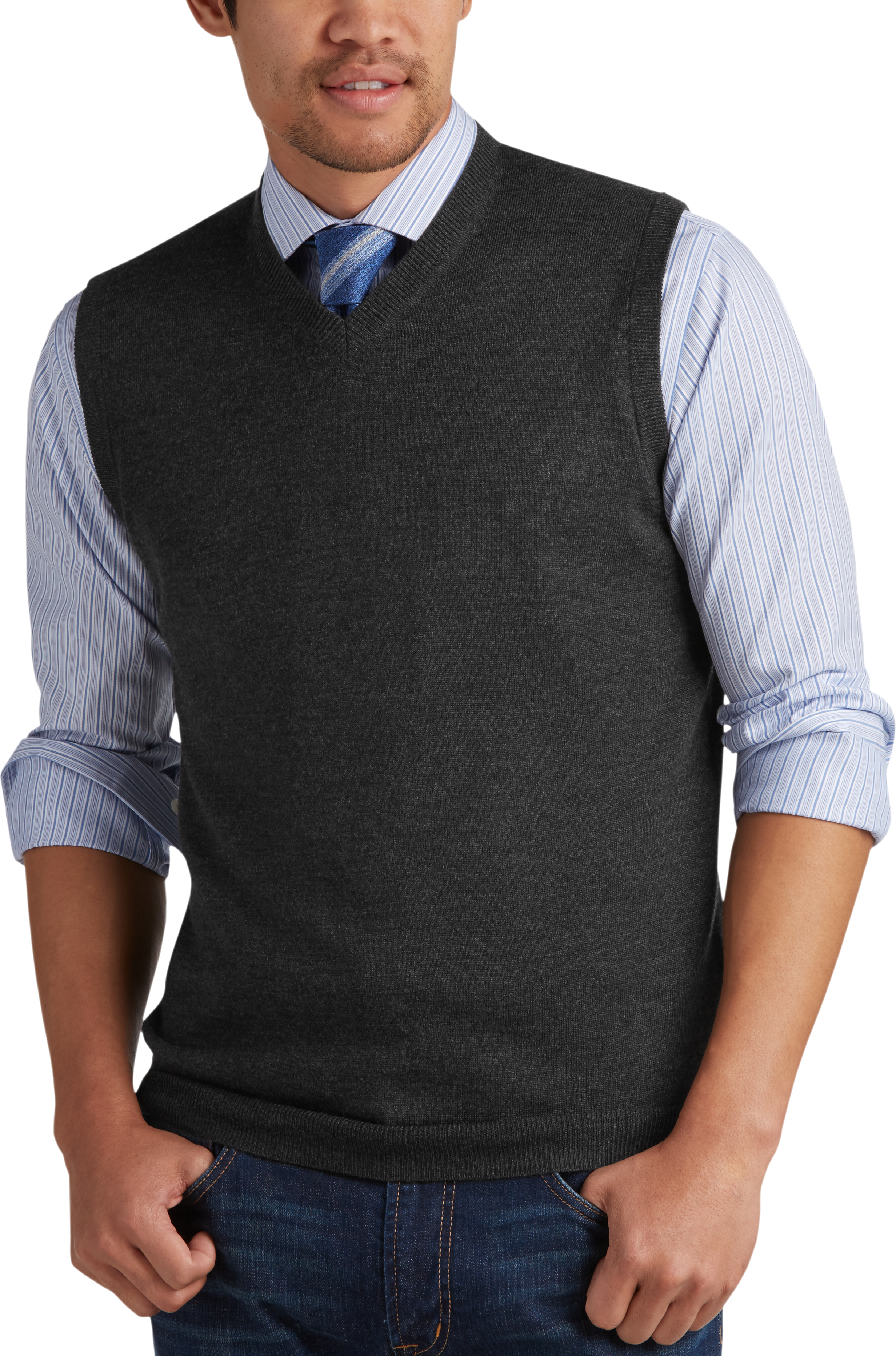 Joseph Abboud Charcoal V Neck Merino Wool Sweater Vest Men S