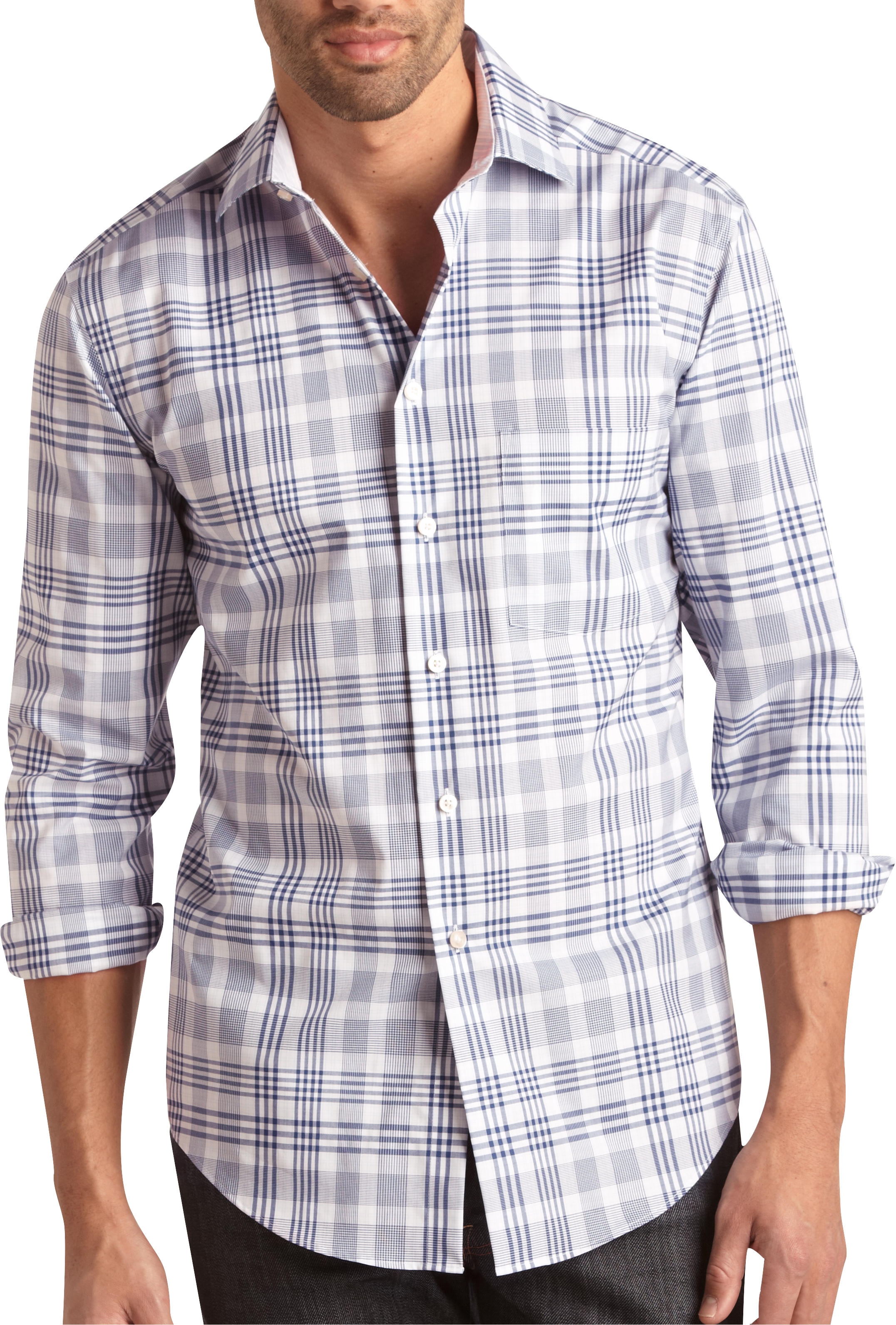 Egara Blue Plaid Modern Fit Sport Shirt