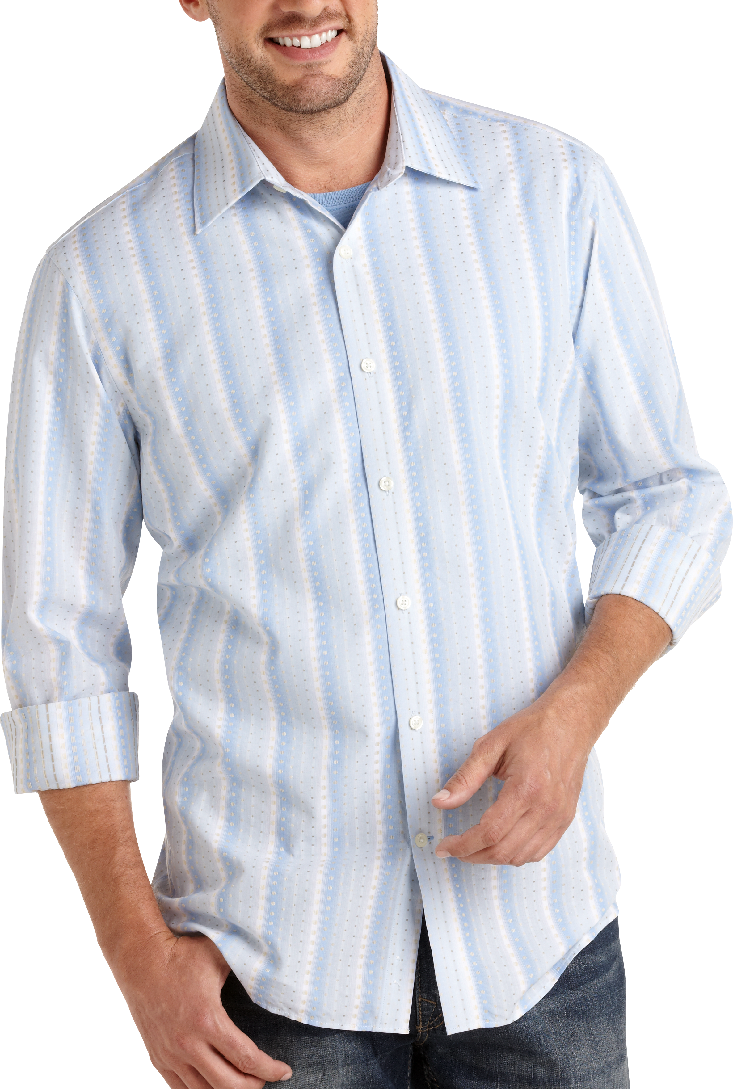Pronto Uomo Blue and Tan Dot Sport Shirt