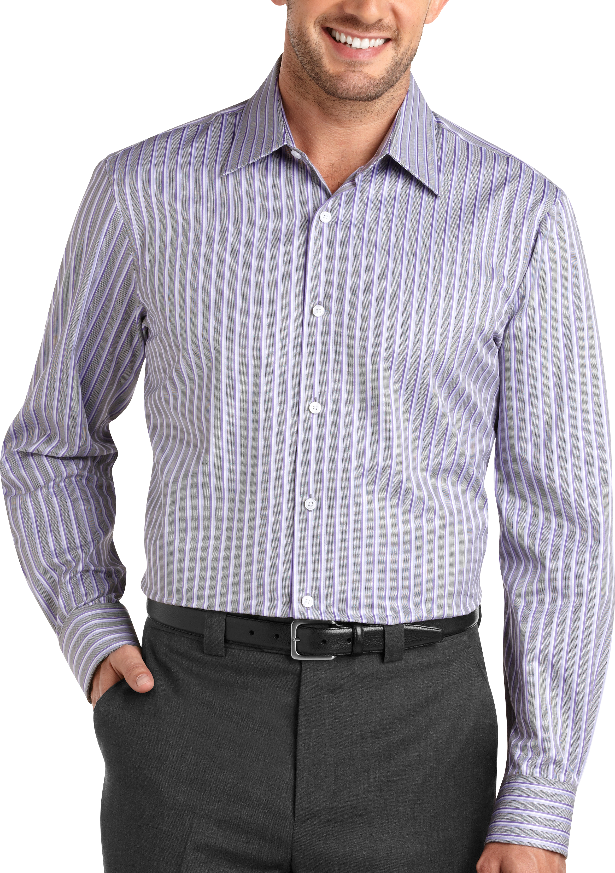 Pronto Uomo Lilac and Gray Multistripe Sport Shirt