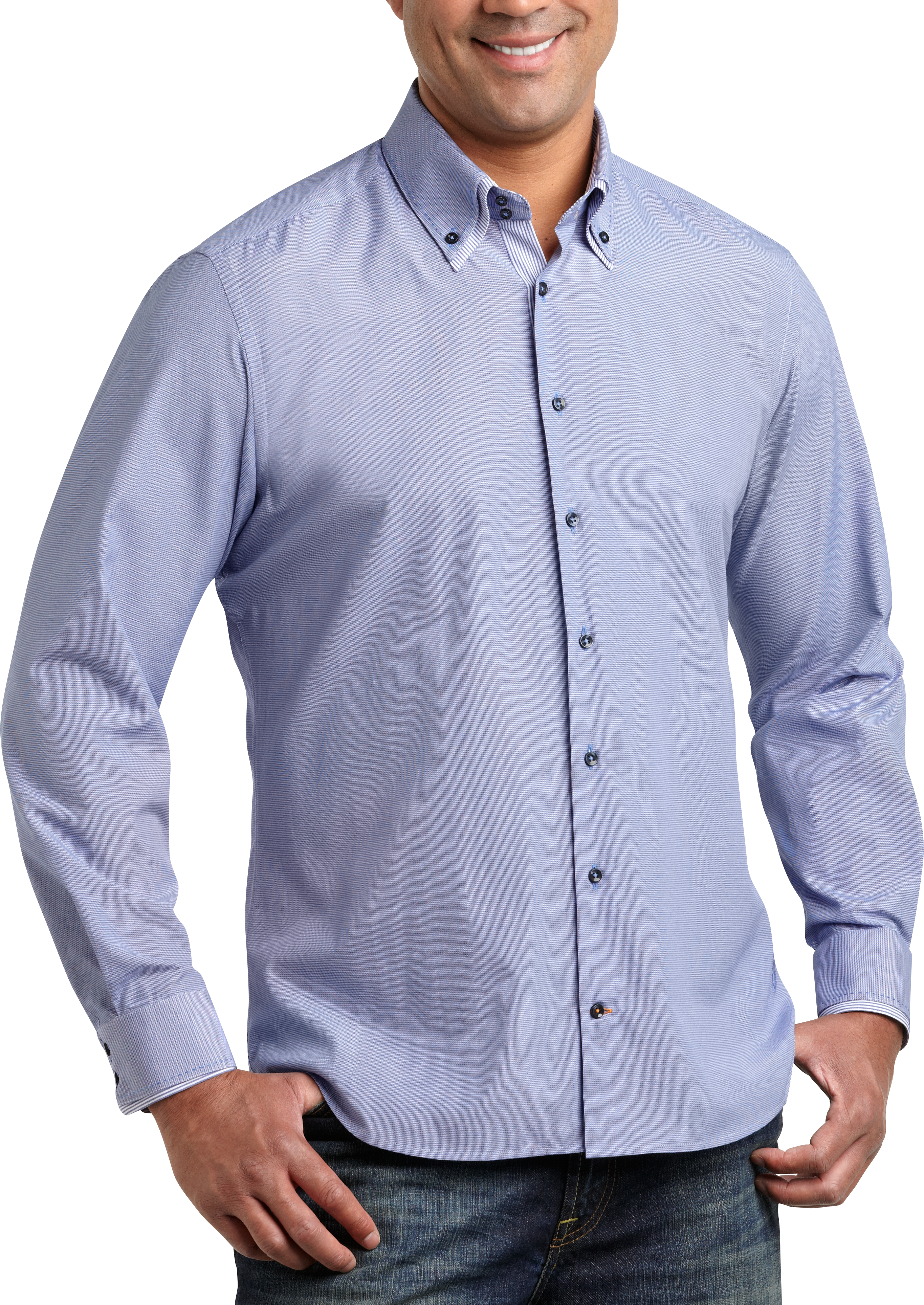M. Benisti Blue Check Double Collar Sport Shirt